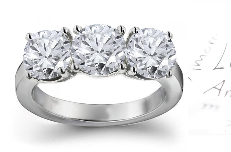 Three Stone Diamond Rings: Three Stone Diamond (Rings with Round Diamonds) Ring in Platinum & 14K White Yellow Gold. 