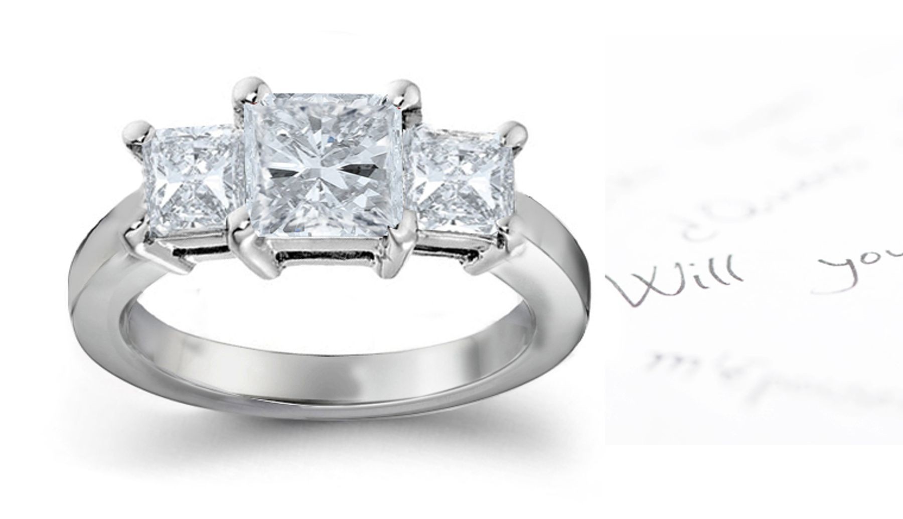 Diamond Anniversary Ring: Three Stone (Center Emerald Cut & Side Trillion Diamonds) Platinum & 14K White Yellow Gold. 