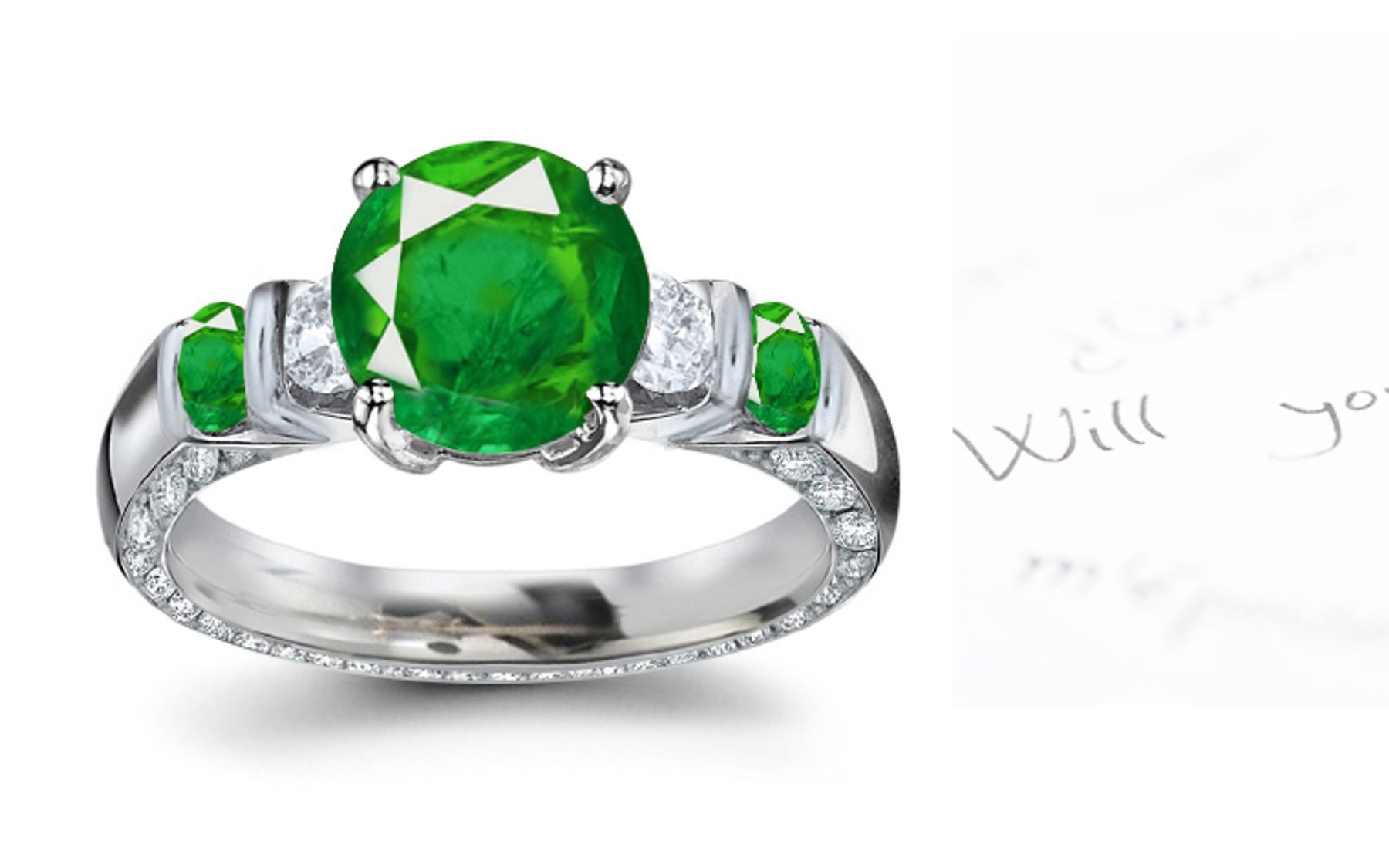 Designer Diamond & Emerald Five Stone Ring