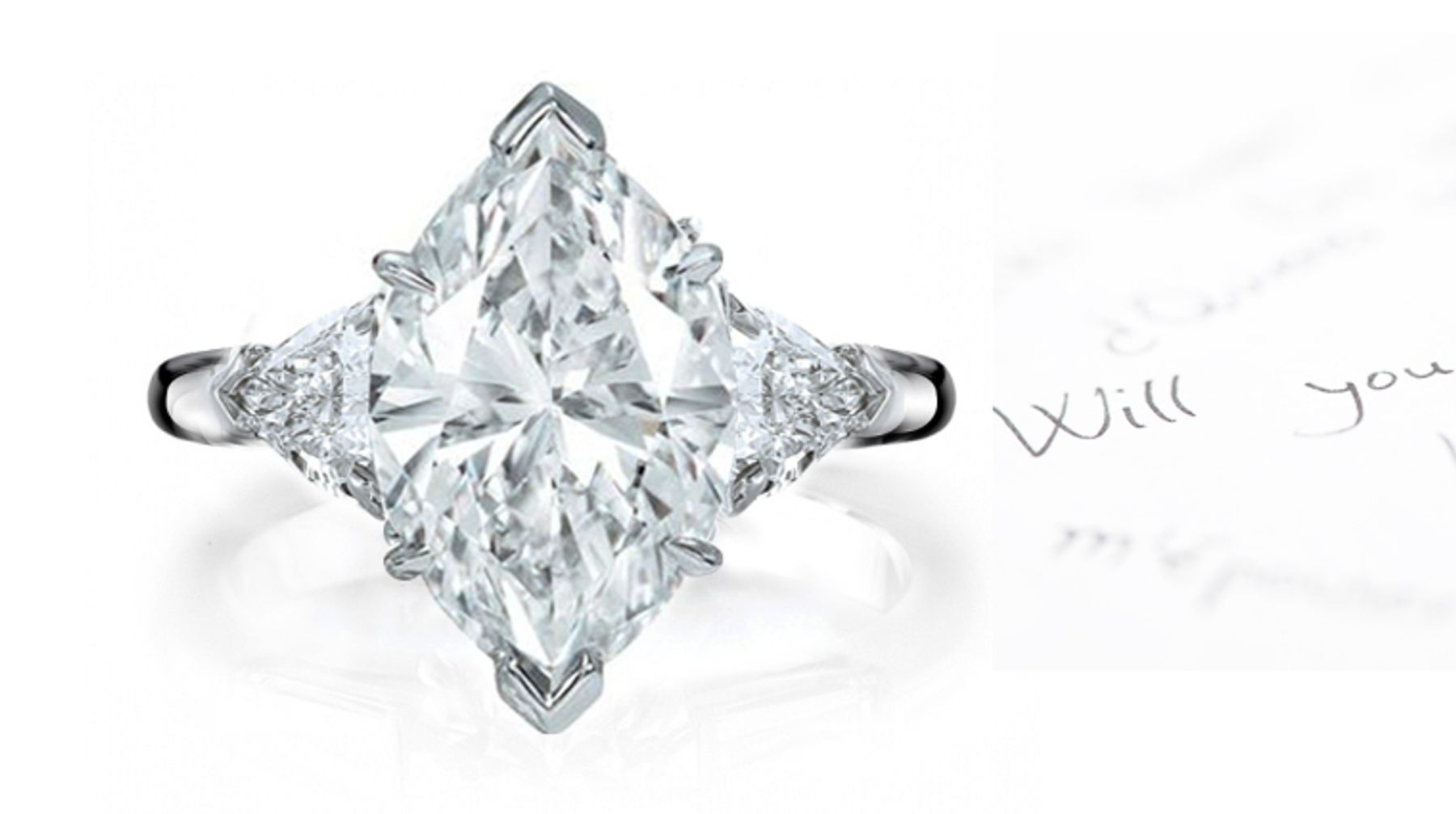 Center Marquise & Side Trillion Diamonds Three Stone Ring