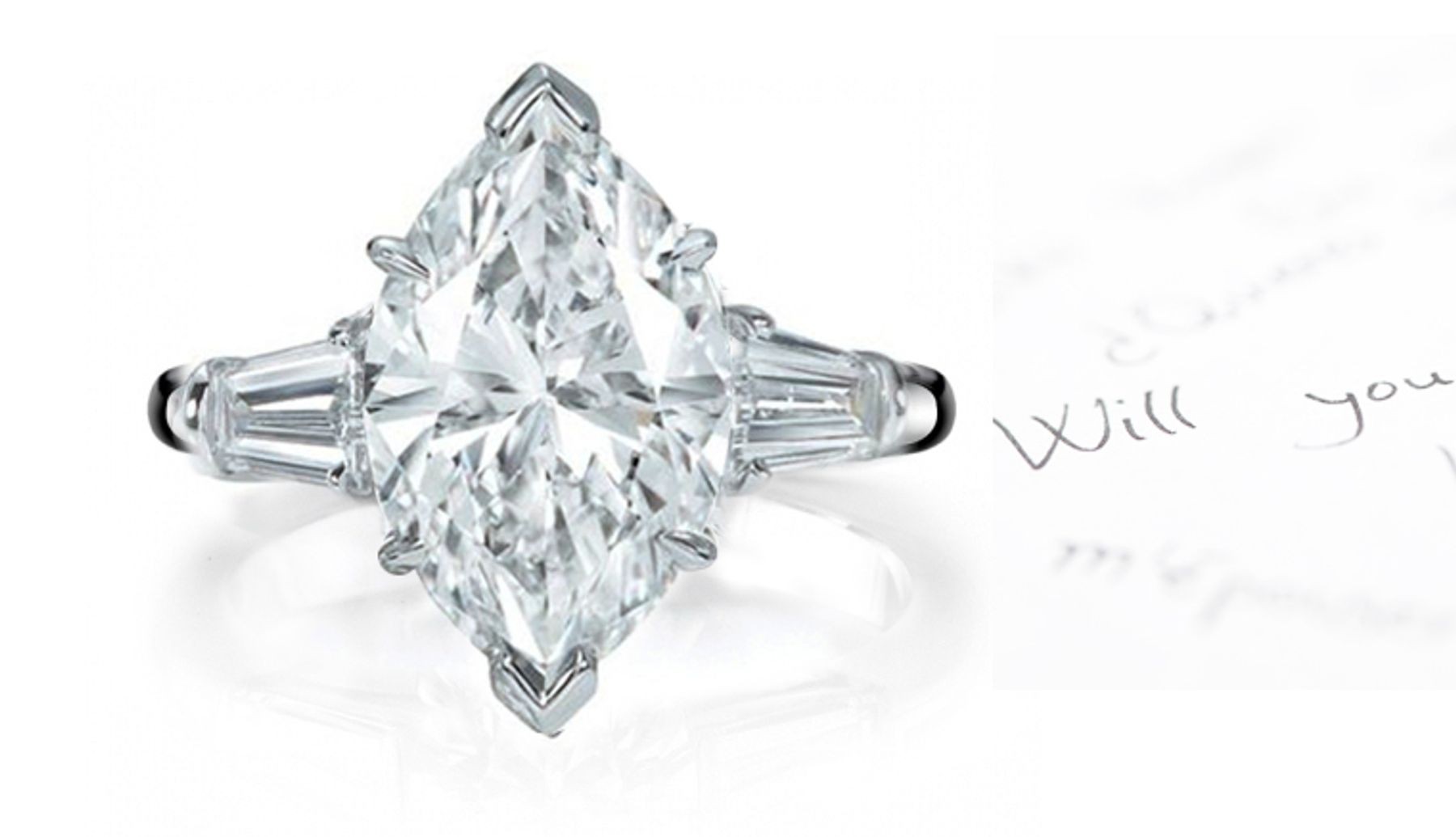 Marquise Baguette Diamonds Three Stone Ring