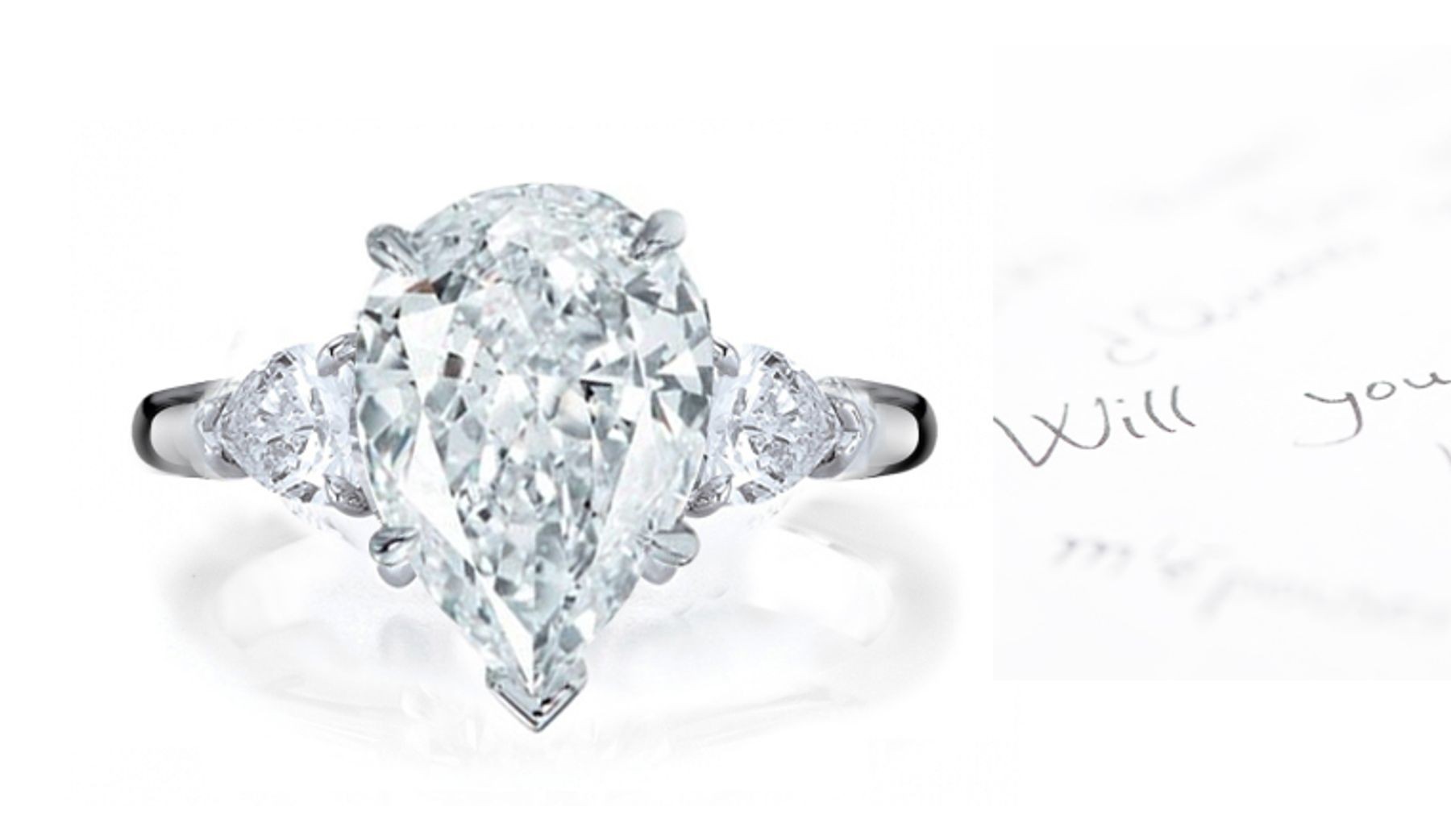 Center Pears & Side Pears Diamonds Three Stone Ring