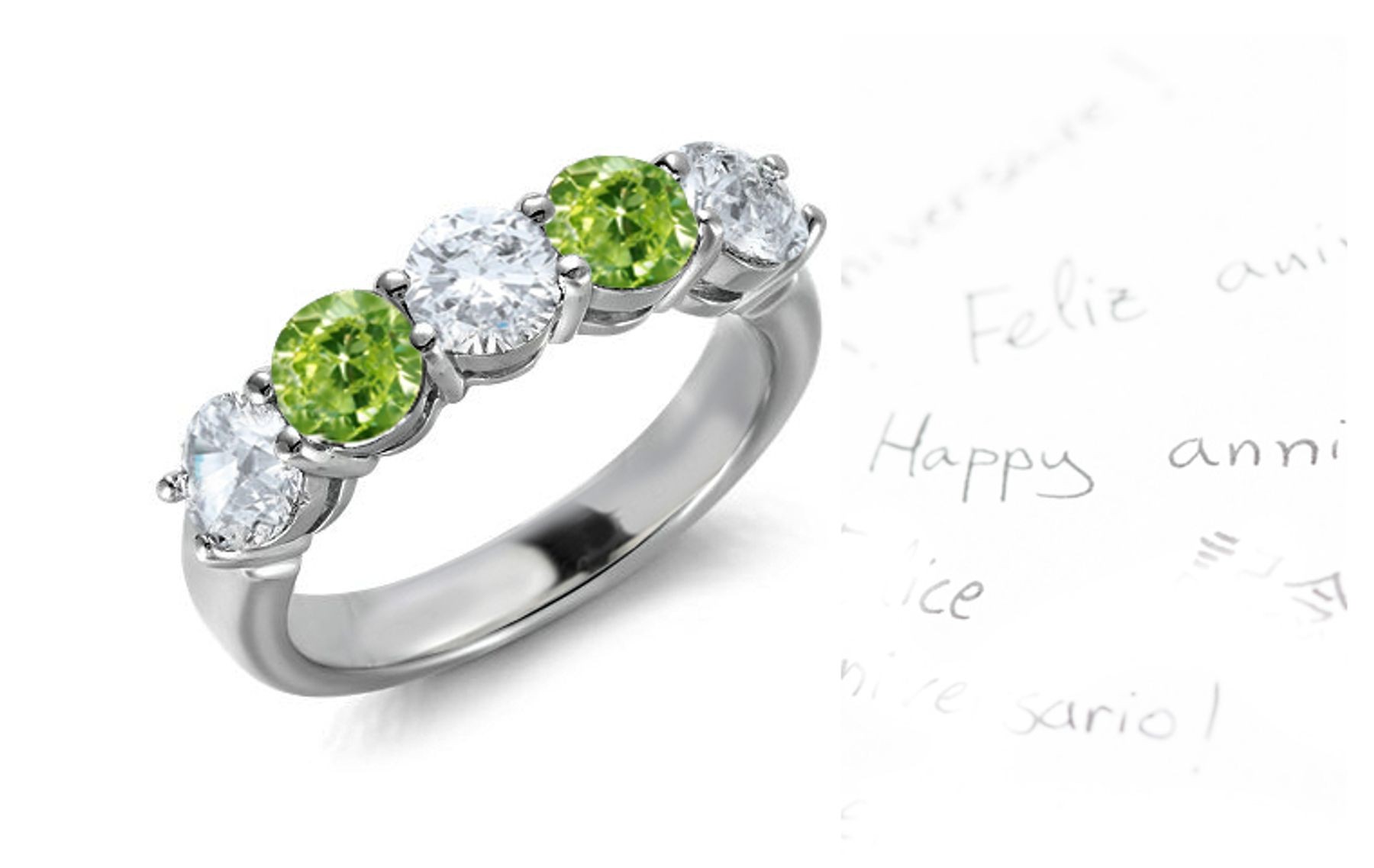 Premier Colored Diamonds Designer Collection - Green Colored Diamonds & White Diamonds Fancy Diamond Five Stone Wedding & Anniversary Rings