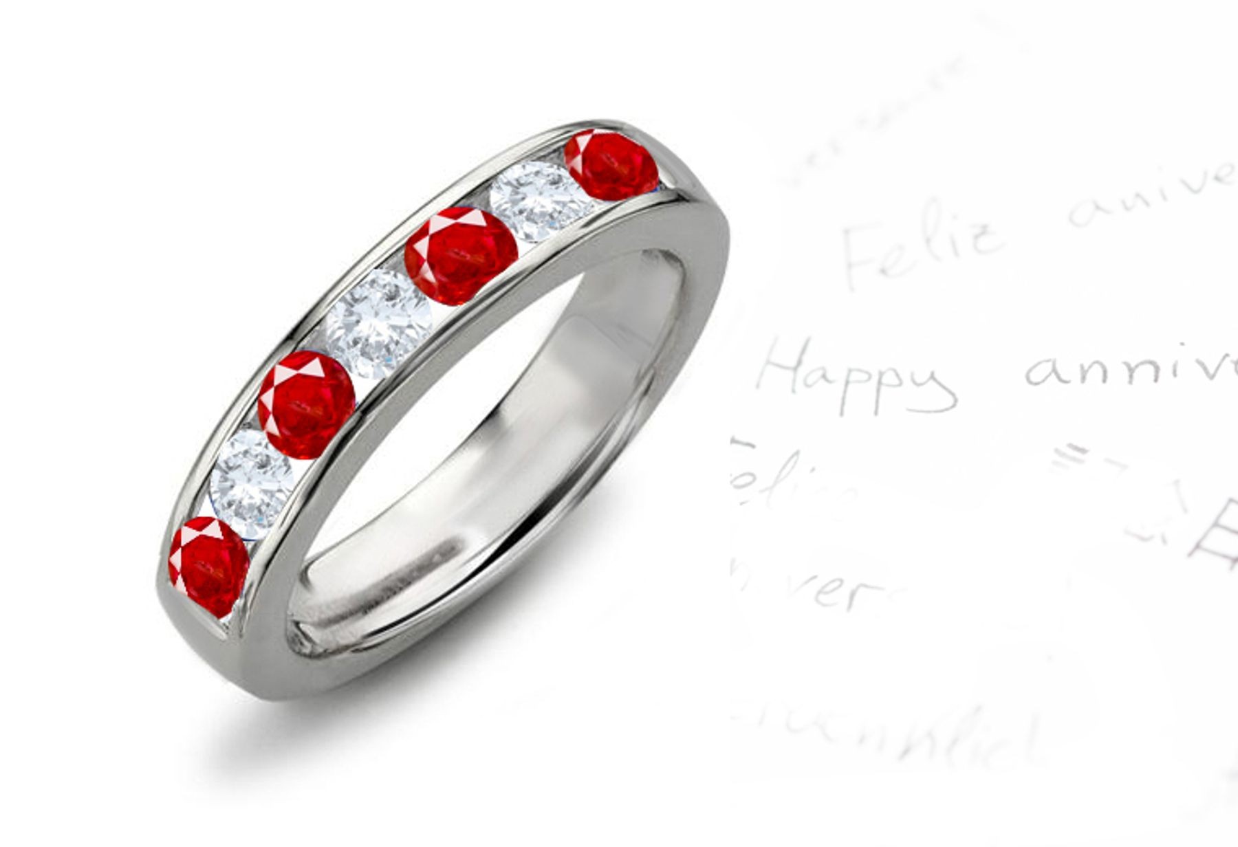 Diamond & Ruby Wedding Rings Anniversary Bands