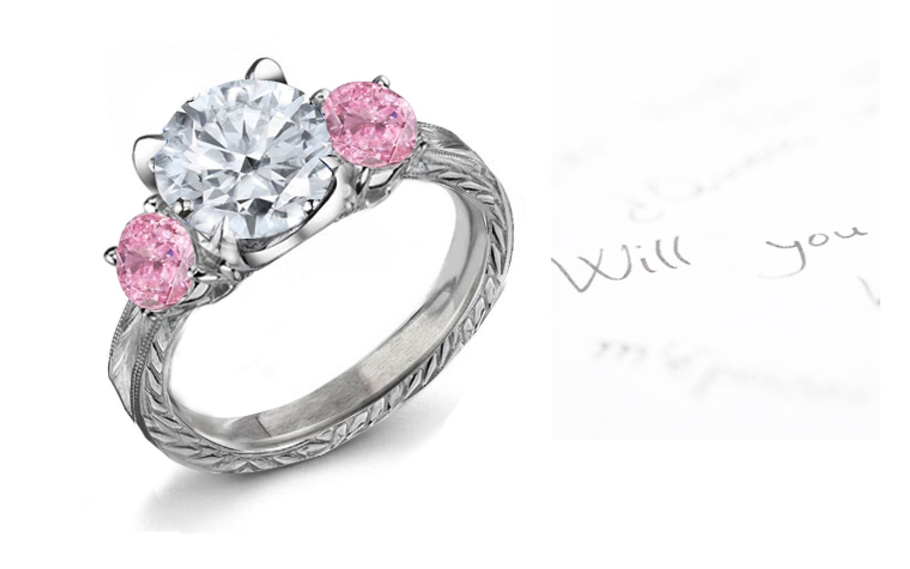 Premier Colored Diamonds Designer Collection - Pink Colored Diamonds & White Diamonds Fancy Pink Diamond Engagement Rings