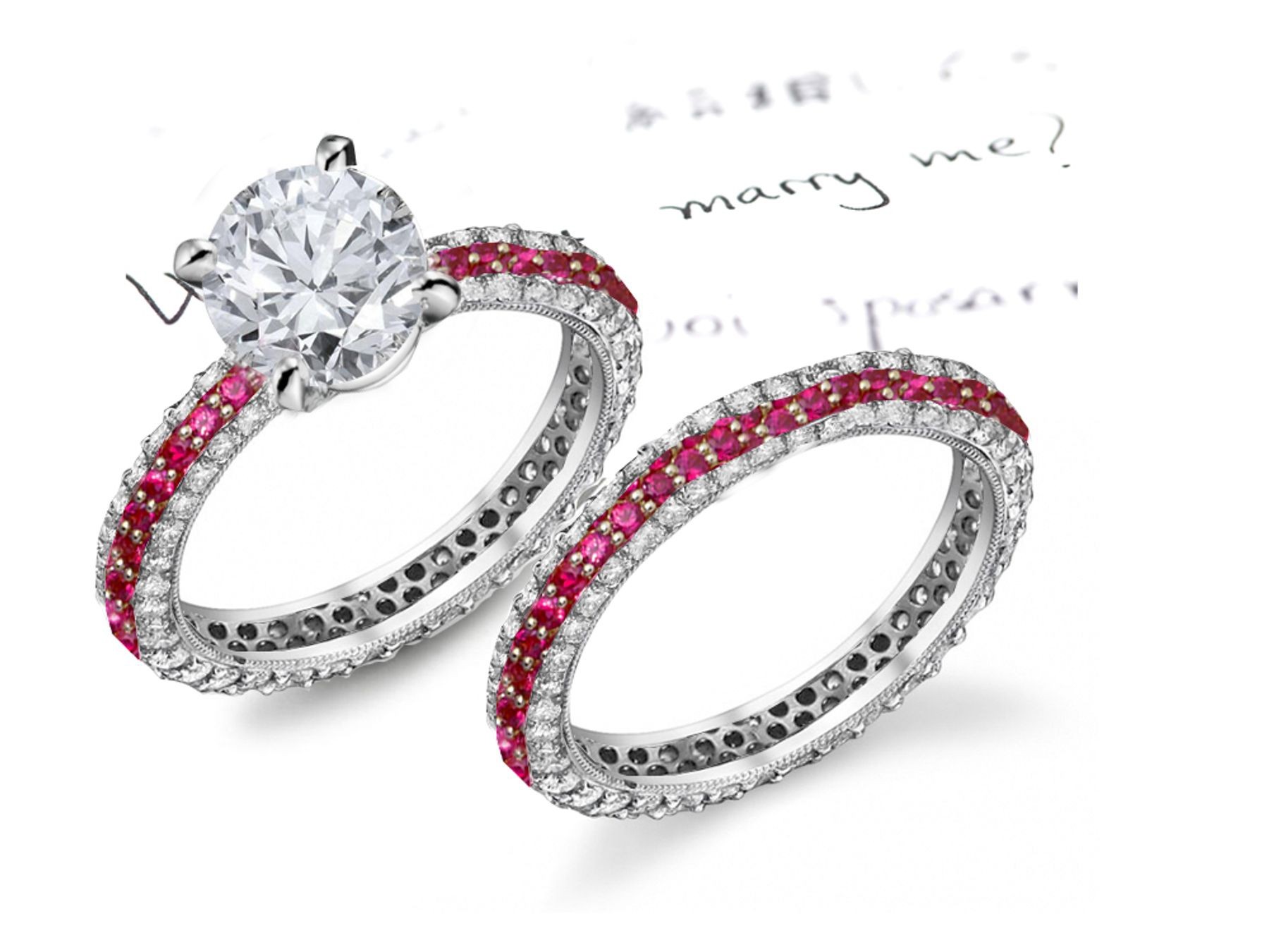 Special Modern Creations: Ruby & Diamond Sculpted-Edge Band & Ring atop Warm Glowing Fair Diamonds & Gemstones