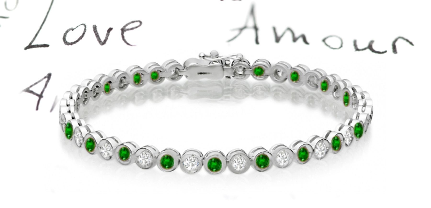 New Round Emerald & Round Diamond Bracelet and Necklace