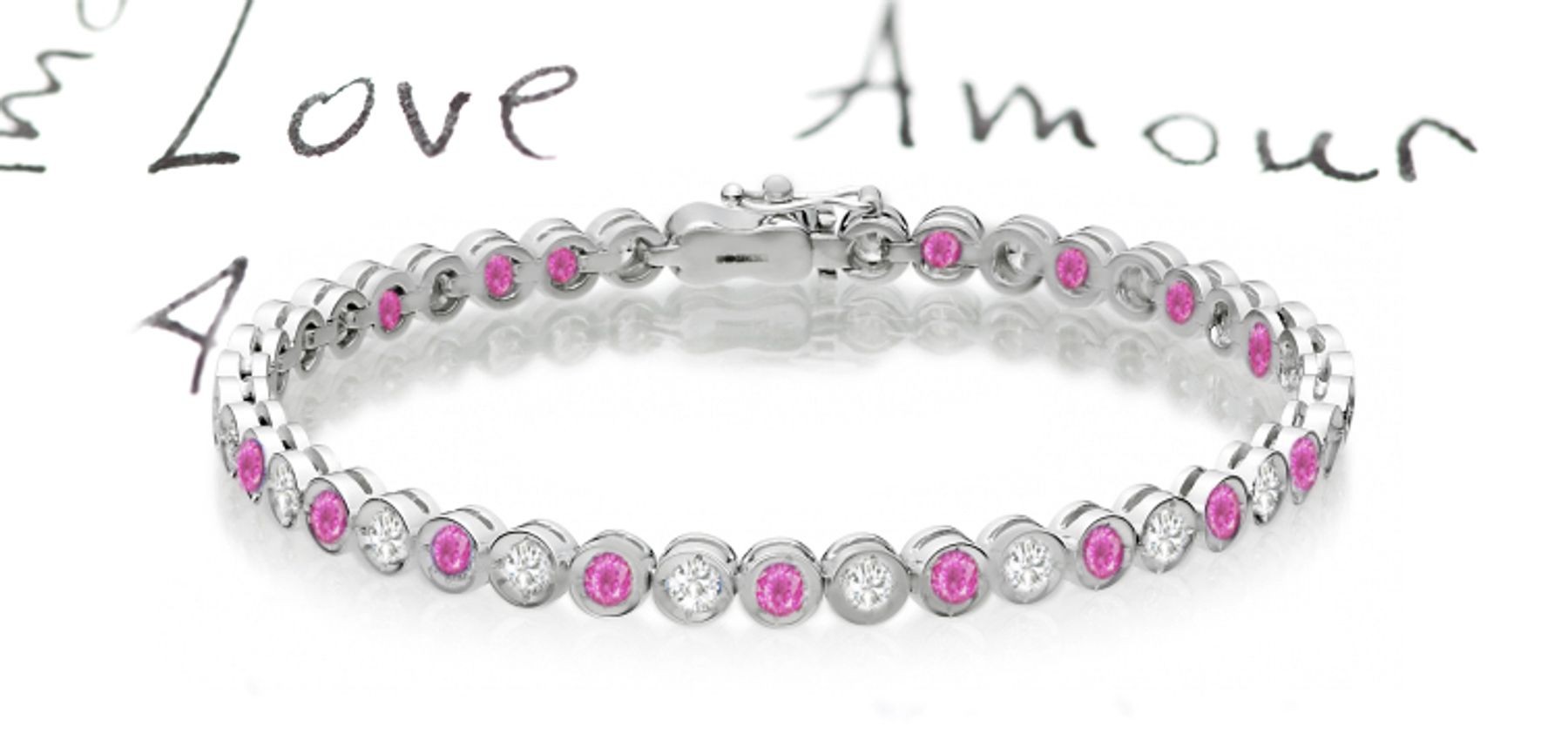 New Round Pink Sapphire & Round Diamond Bracelet and Necklace