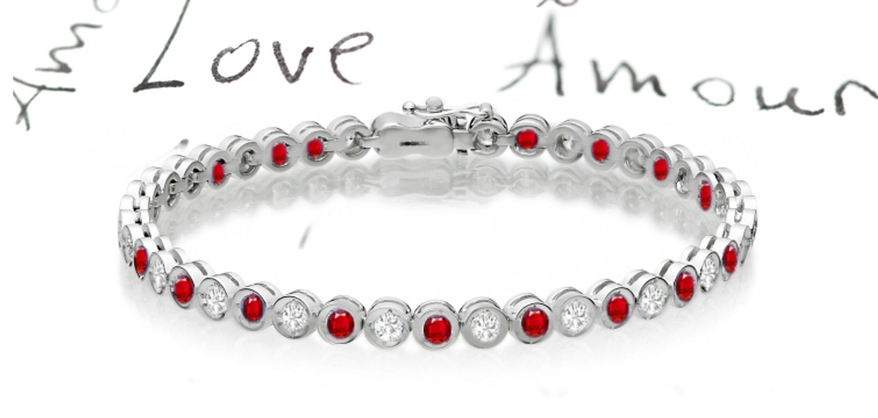 New Round Ruby & Round Diamond Bracelet and Necklace