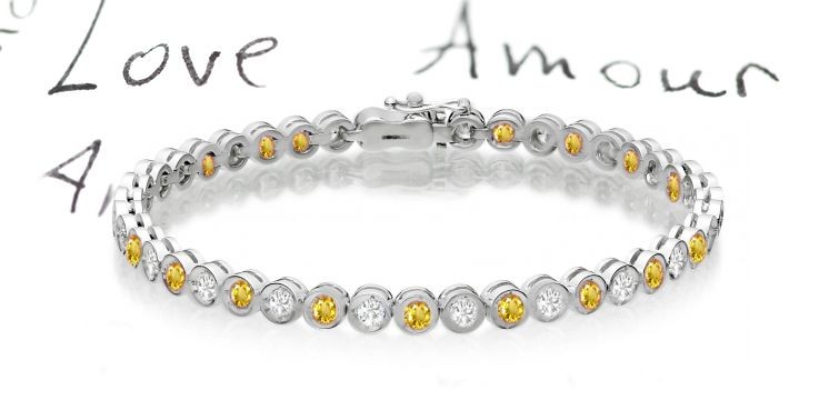 New Round Yellow Sapphire & Round Diamond Bracelet and Necklace
