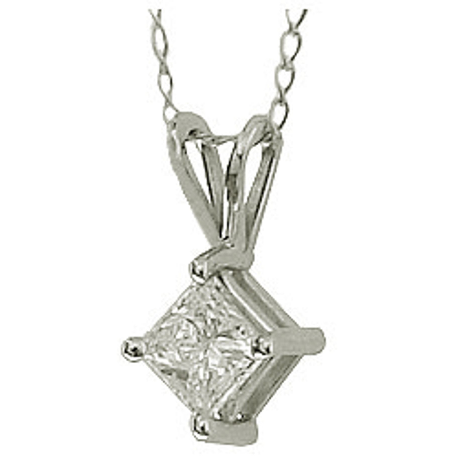 Diamond pendant. 14k prong set princess cut diamond solitaire pendant with chain