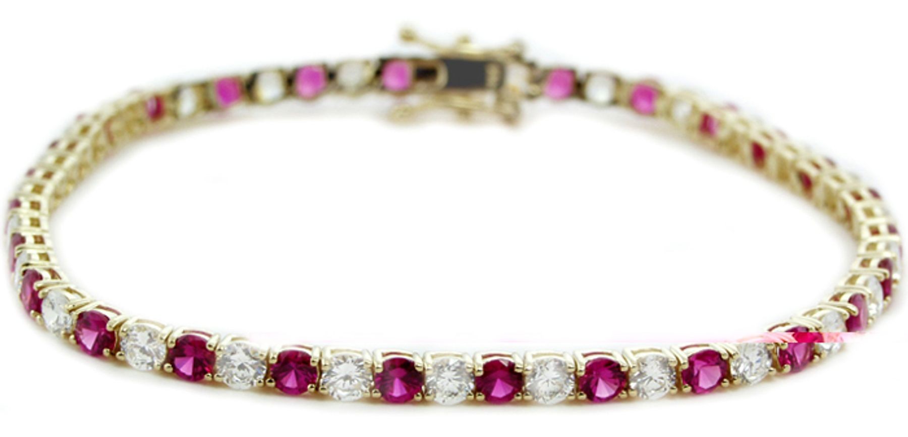 14K Yellow Gold Round Ruby and Diamond Tennis Bracelet