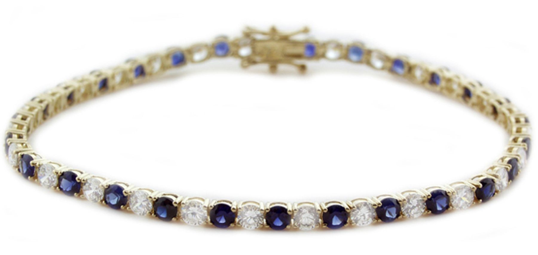 14K Yellow Gold Round Sapphire and Diamond Tennis Bracelet