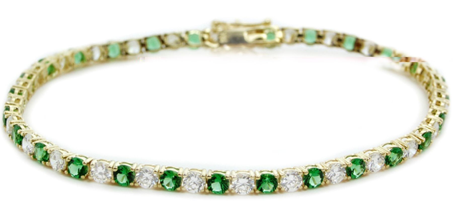 14K Yellow Gold Round Emerald and Diamond Tennis Bracelet