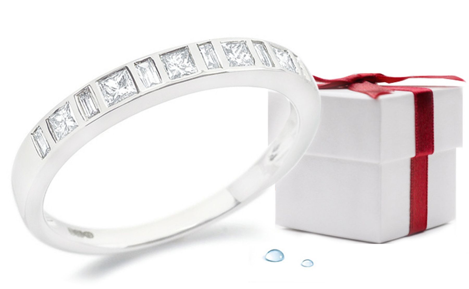 Platinum Band Channel Set Princess Cut Bagguette Diamonds