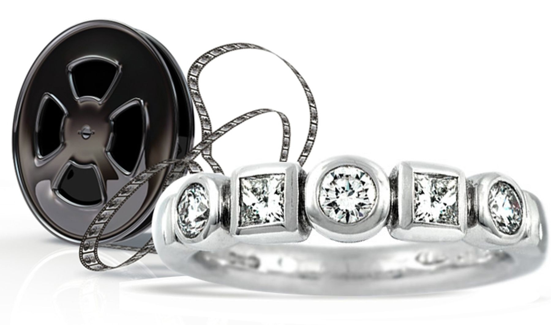 Platinum Bezel Set Princess Cut Round Diamond Bands