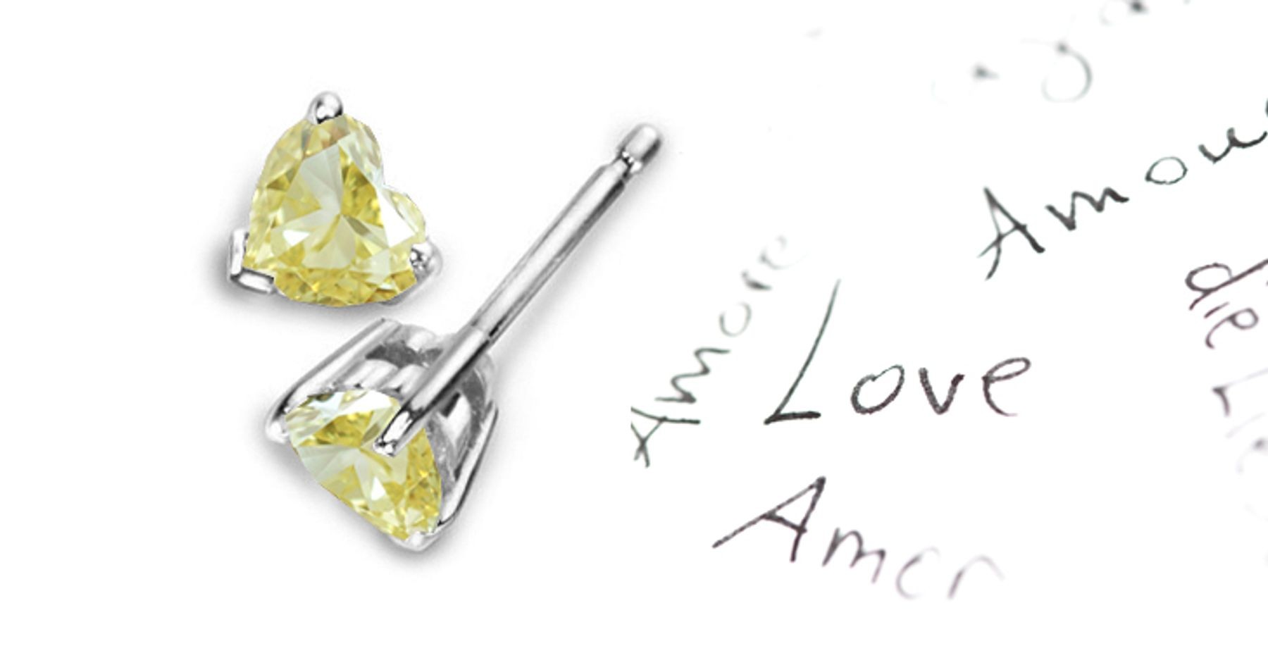 New Designs Colored Diamonds Designer Collection - Yellow Color Diamonds & White Diamonds Heart Yellow Diamond Gold or Platinum Earrings