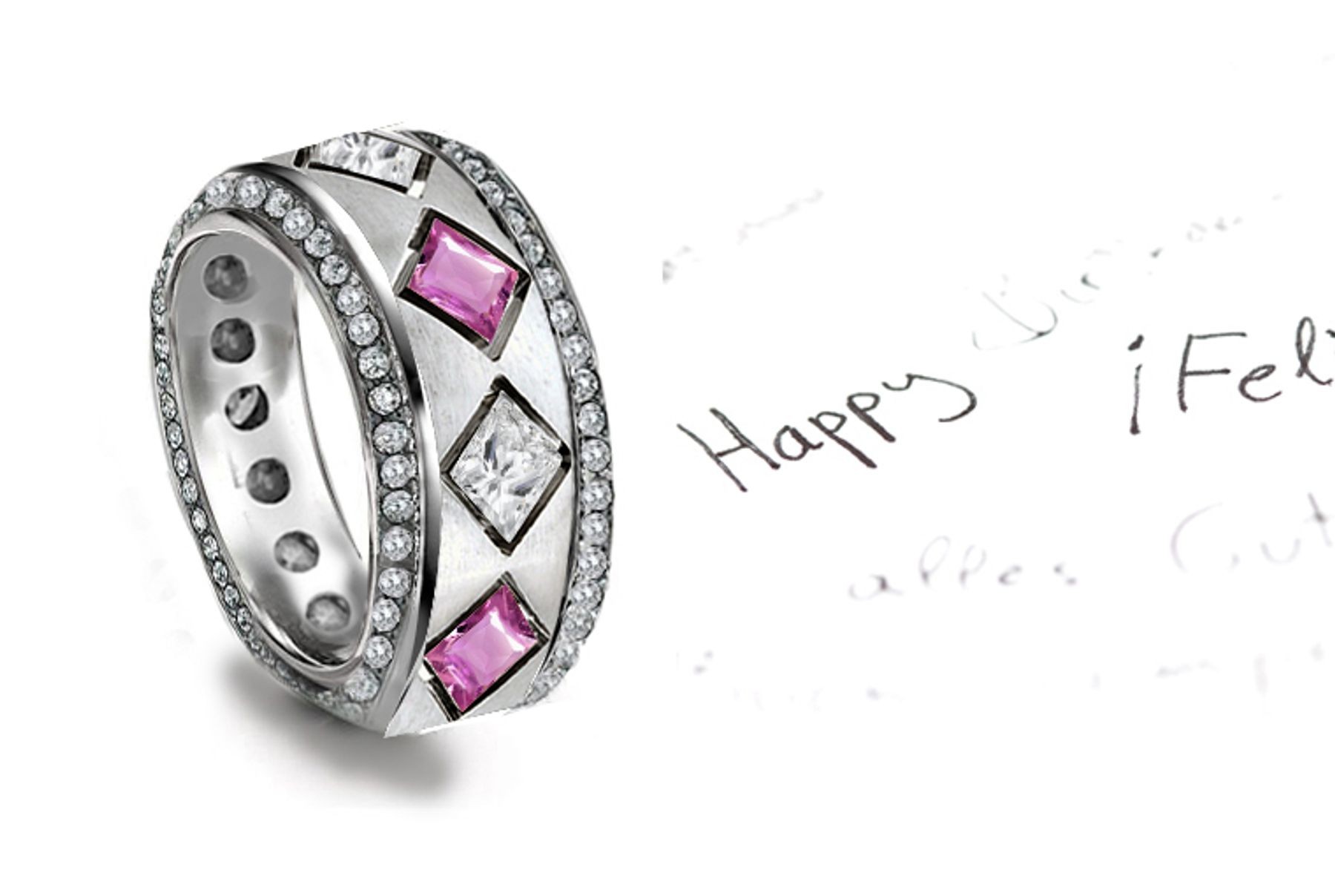 Unrepeatable: Colored Sparkling Glittering Pure Pink Gemstone Sapphire Diamond Eternity Band