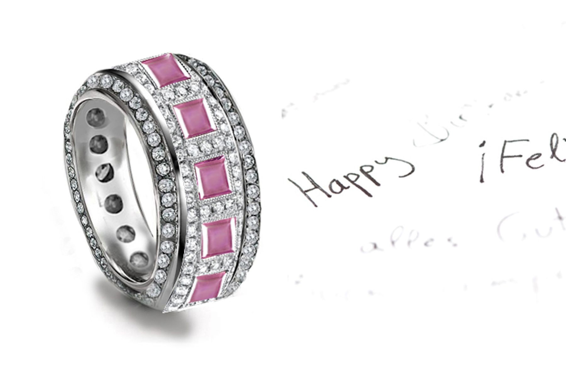Anniversary: Women's Pure Pink Colored Gemstone Sapphire Diamond Band