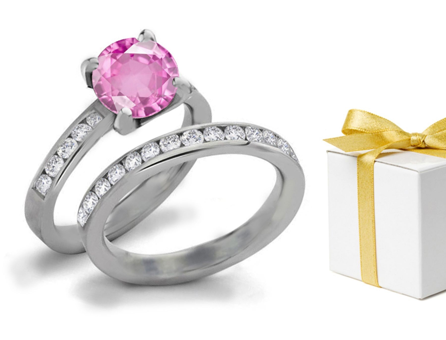 Diamond & Pink Sapphire Engagement & Wedding Ring