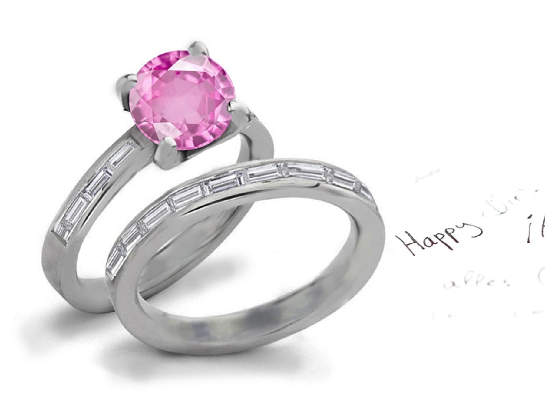 Pink Sapphire & Diamond Engagement & Wedding Ring