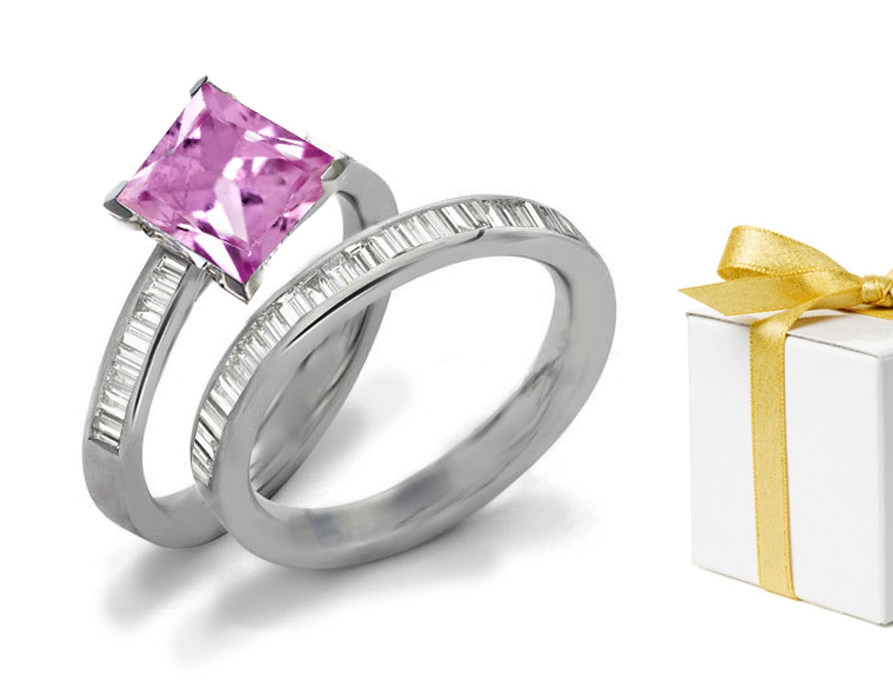 Pink Sapphire & Diamond Engagement & Wedding Ring