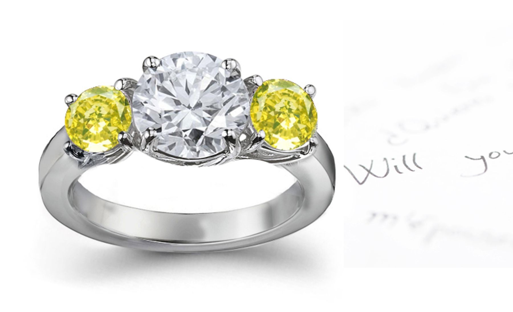 Premier Colored Diamonds Designer Collection - Yellow Colored Diamonds & White Diamonds Fancy Yellow Diamond Engagement Rings