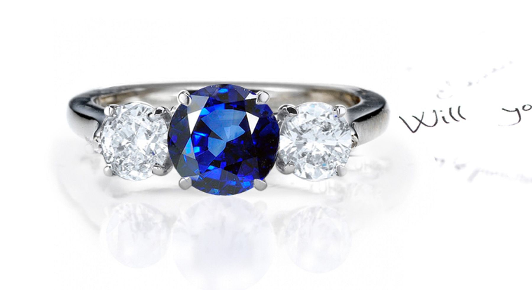Sapphire Diamond Anniversary Rings: Diamond Three Round Sapphire and Diamonds Ring in Platinum