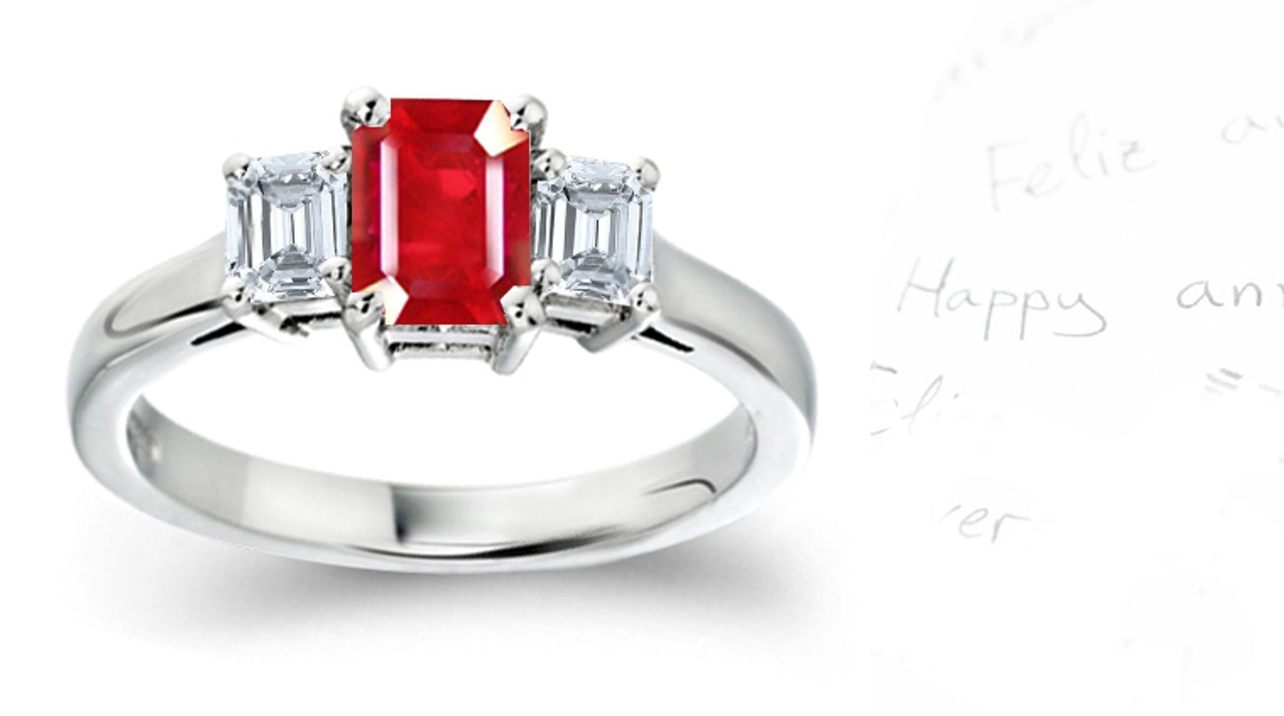 Three Stone Ruby Diamond Rings: Three Stone (Ruby & Diamond) Ring in Platinum