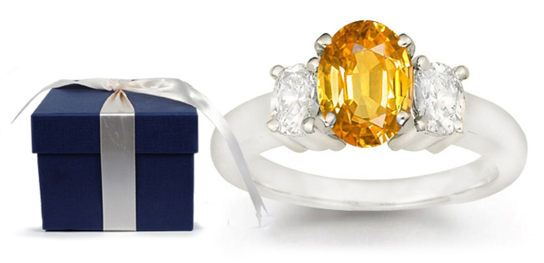 Diamond Anniversary Rings: Three Stone (Yellow & White Diamond) Rings in Platinum