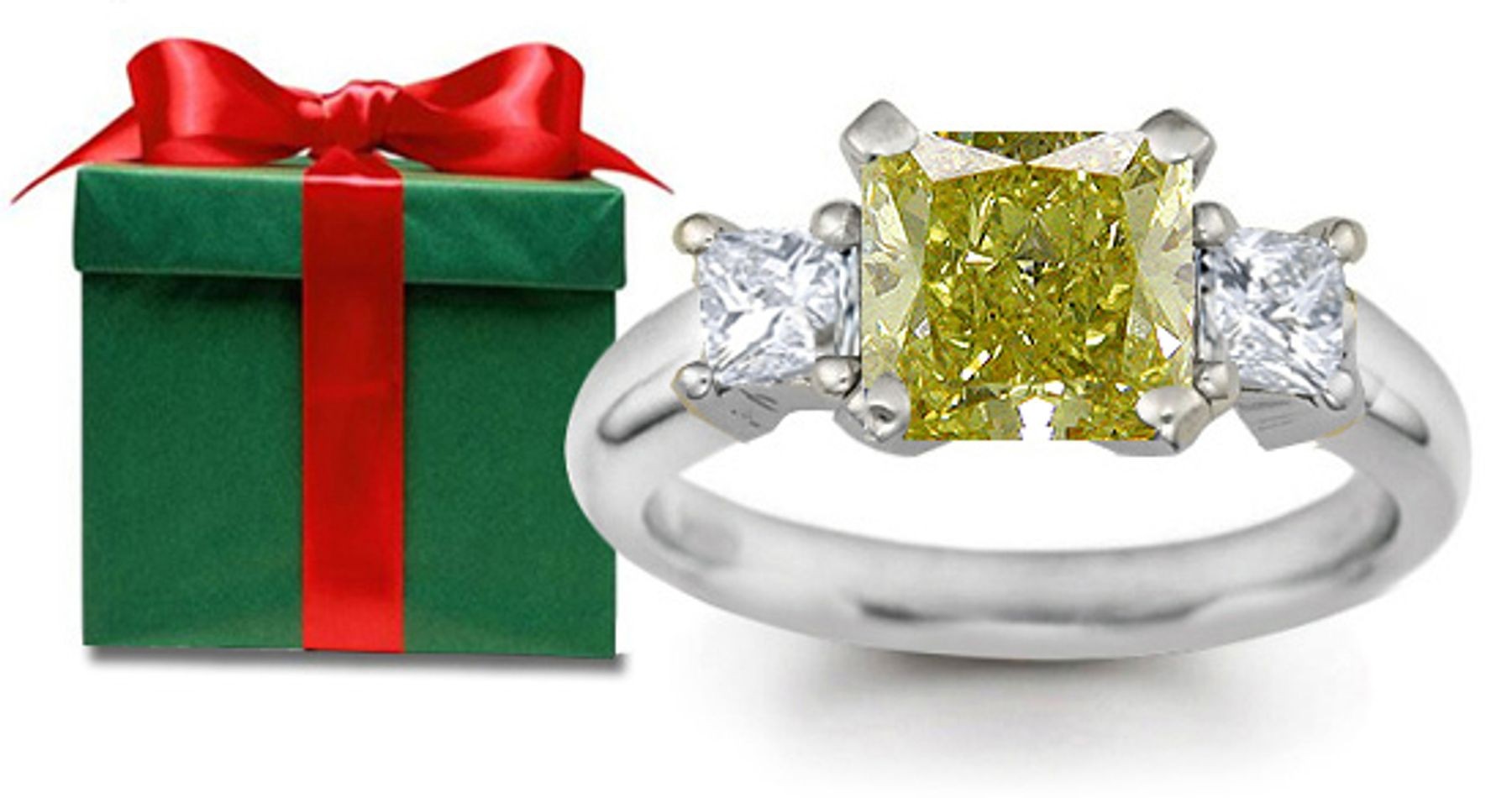 Past Present Future Rings: Three Stone (Yellow & White Diamonds) Platinum Ring