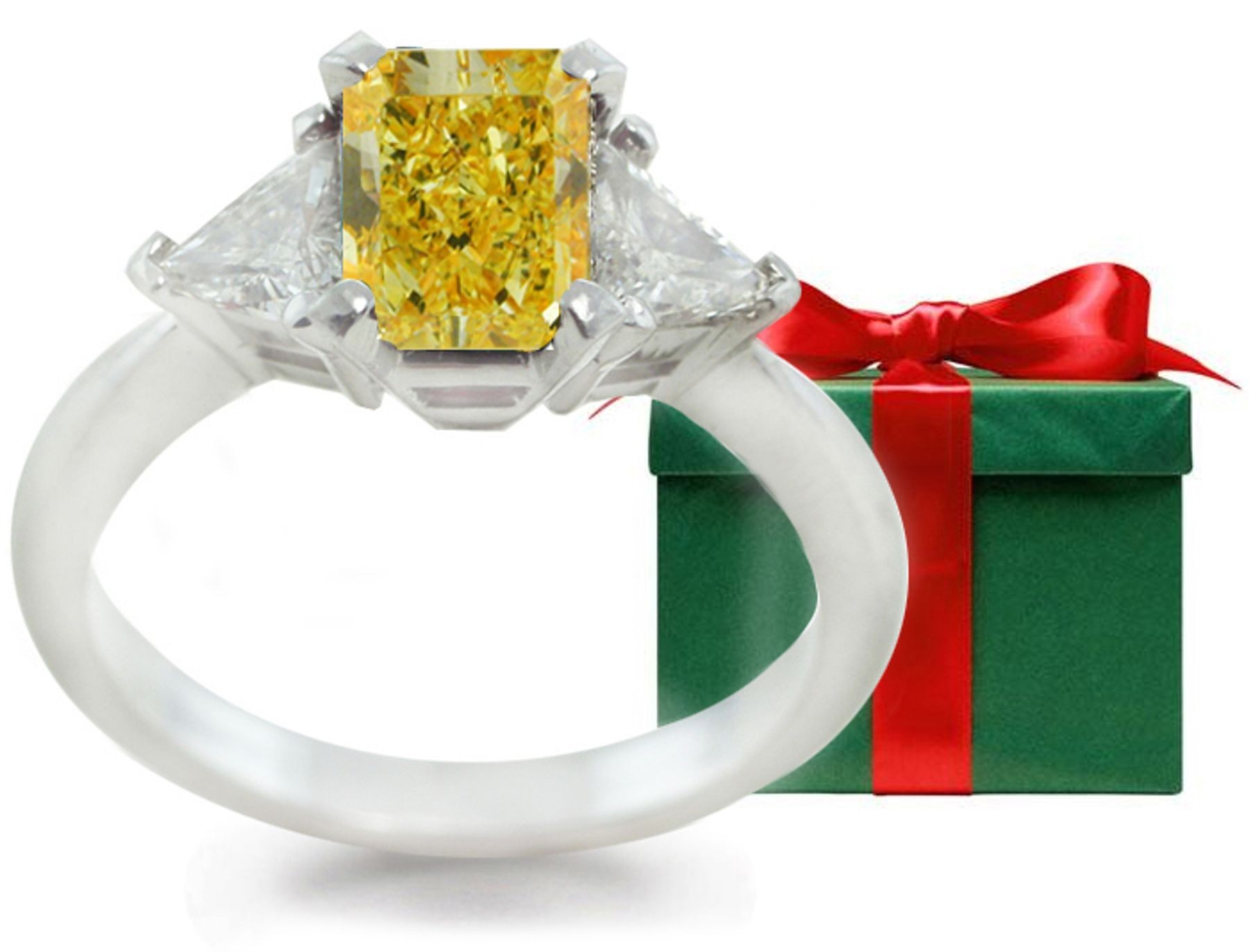 Anniversary Rings: Three Stone (Yellow White Diamond) Rings in Platinum