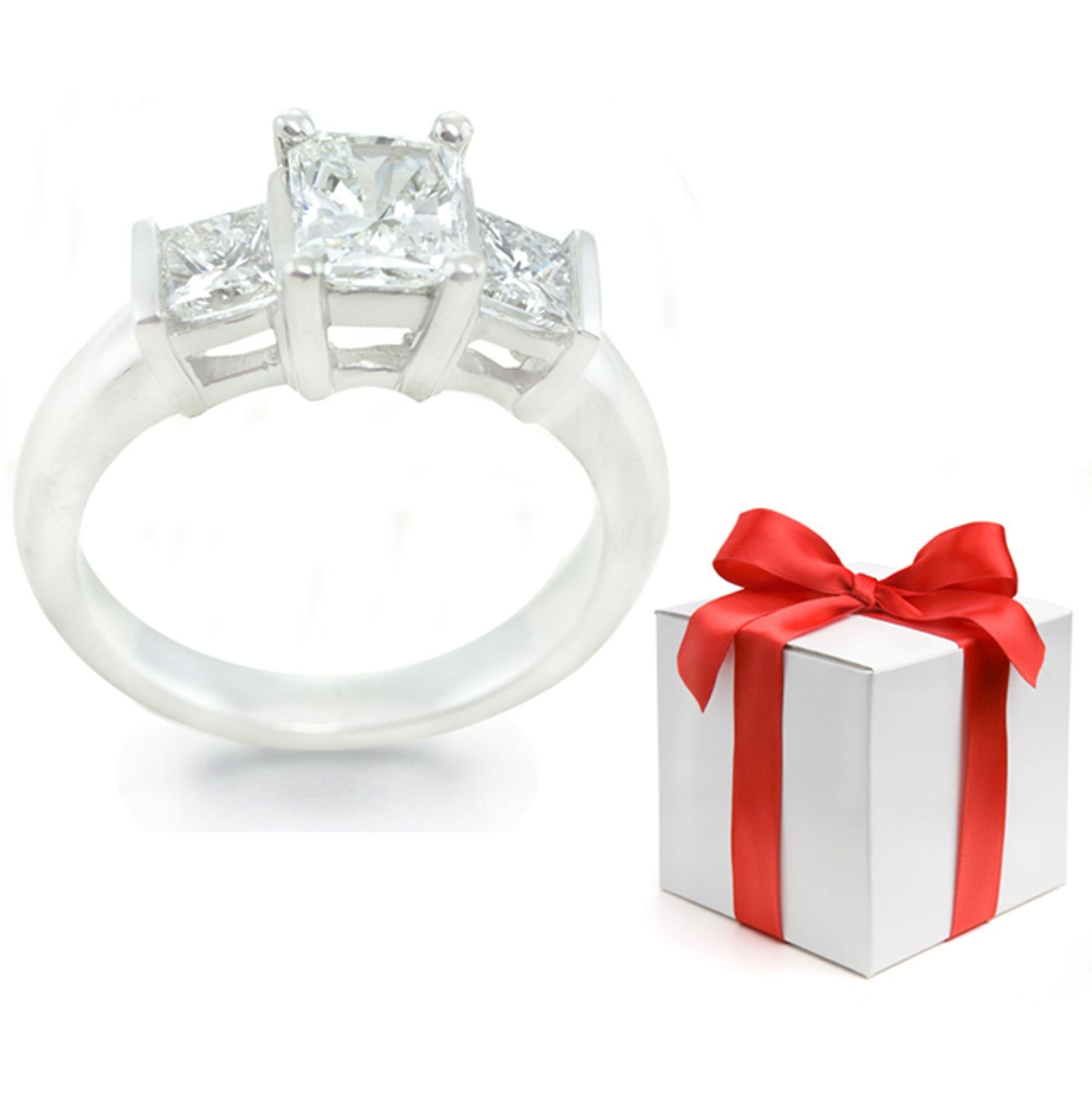 Anniversary Rings: Three Stone (Three Princess Cut Diamonds) Ring in Platinum. 