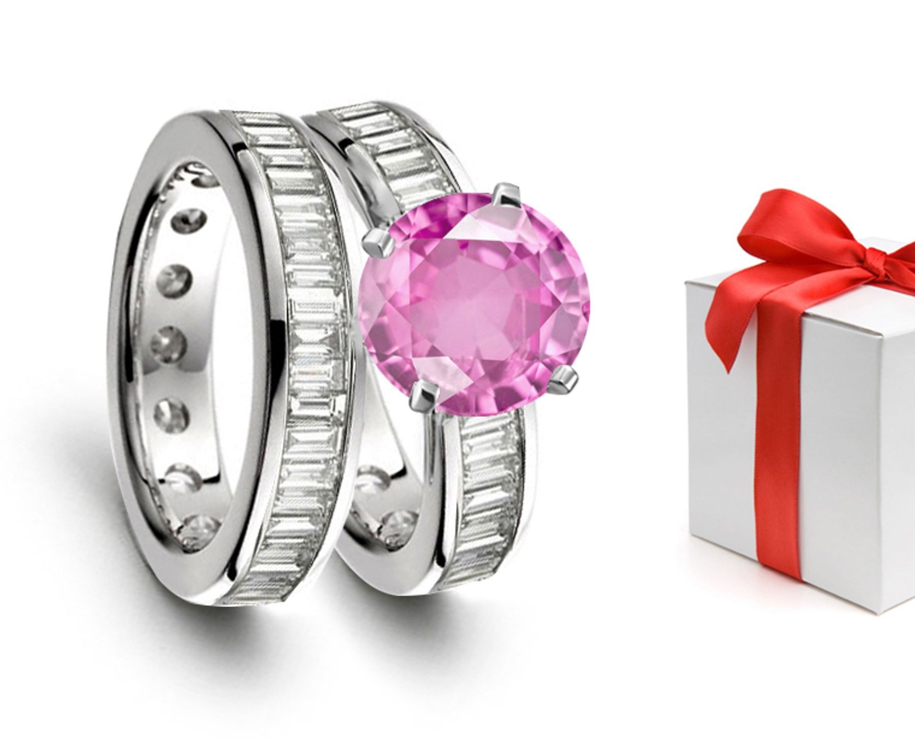 Love & Romance: Lively Sparkling Pink Sapphire & Diamond Engagement & Wedding Rings