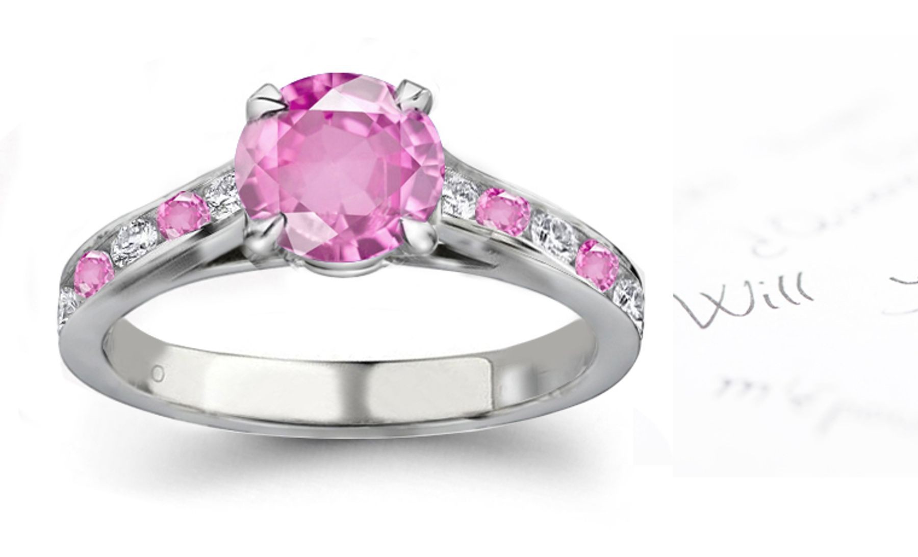 Red Sea Gallery: Round Ladies Pink Sapphire & Diamond Gold Ring 1 to 5 carat weight