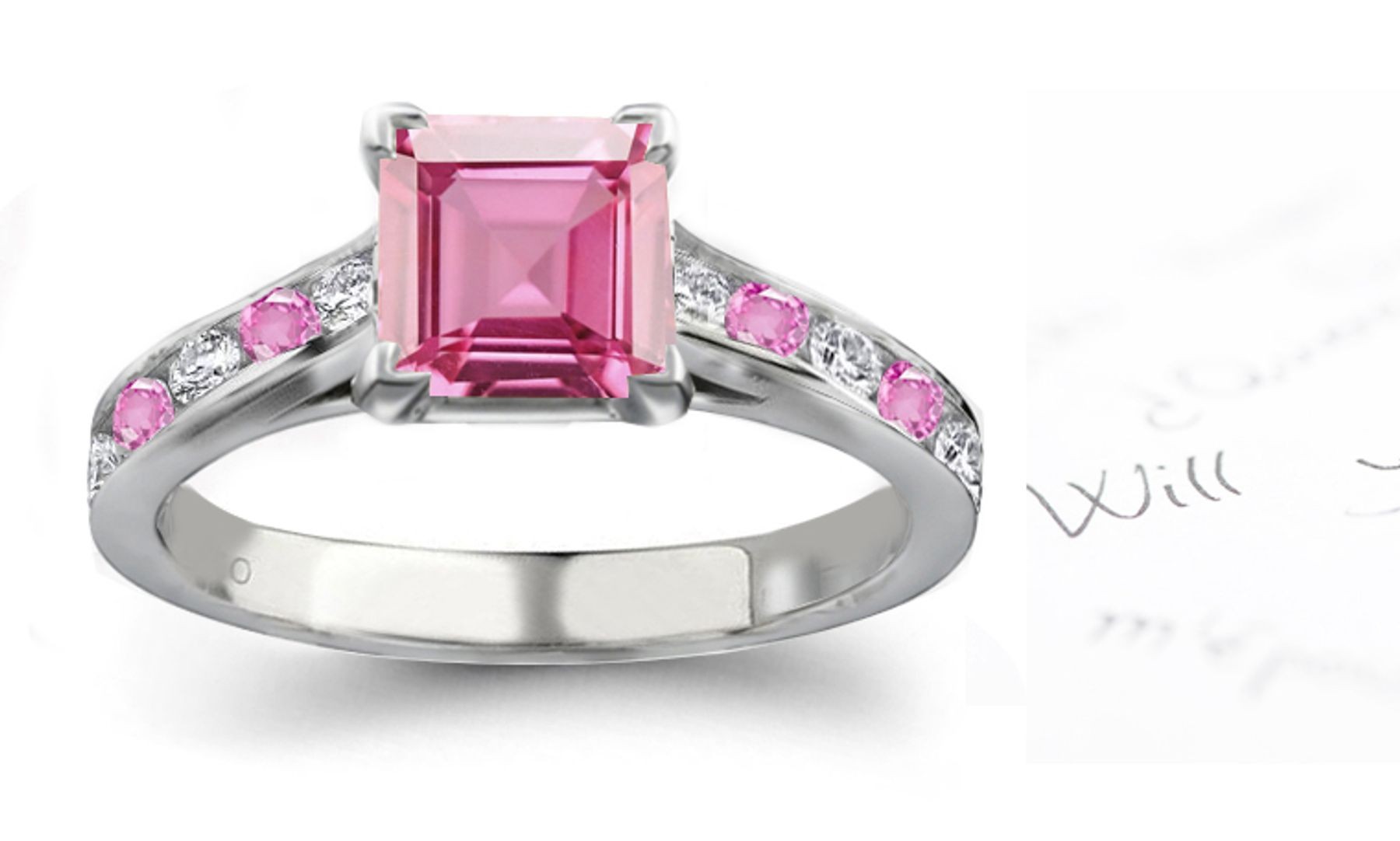 Mediterranean Sea Gallery: Princess Cut Ladies Pink Sapphire & Diamond Ring