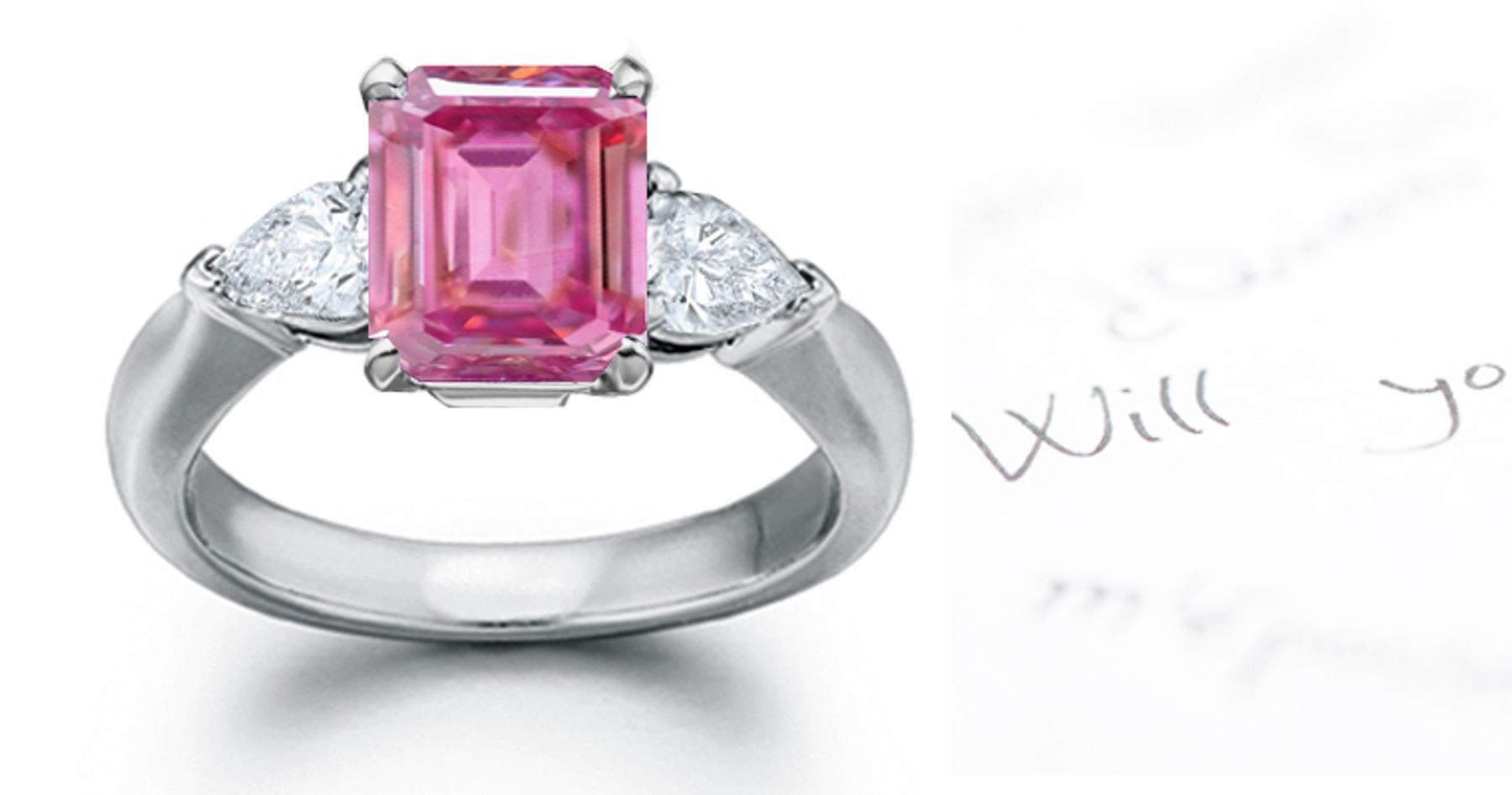 Fiesole Collection: 3 Stone Emerald Cut Pink Sapphire & Pears Diamond Ring