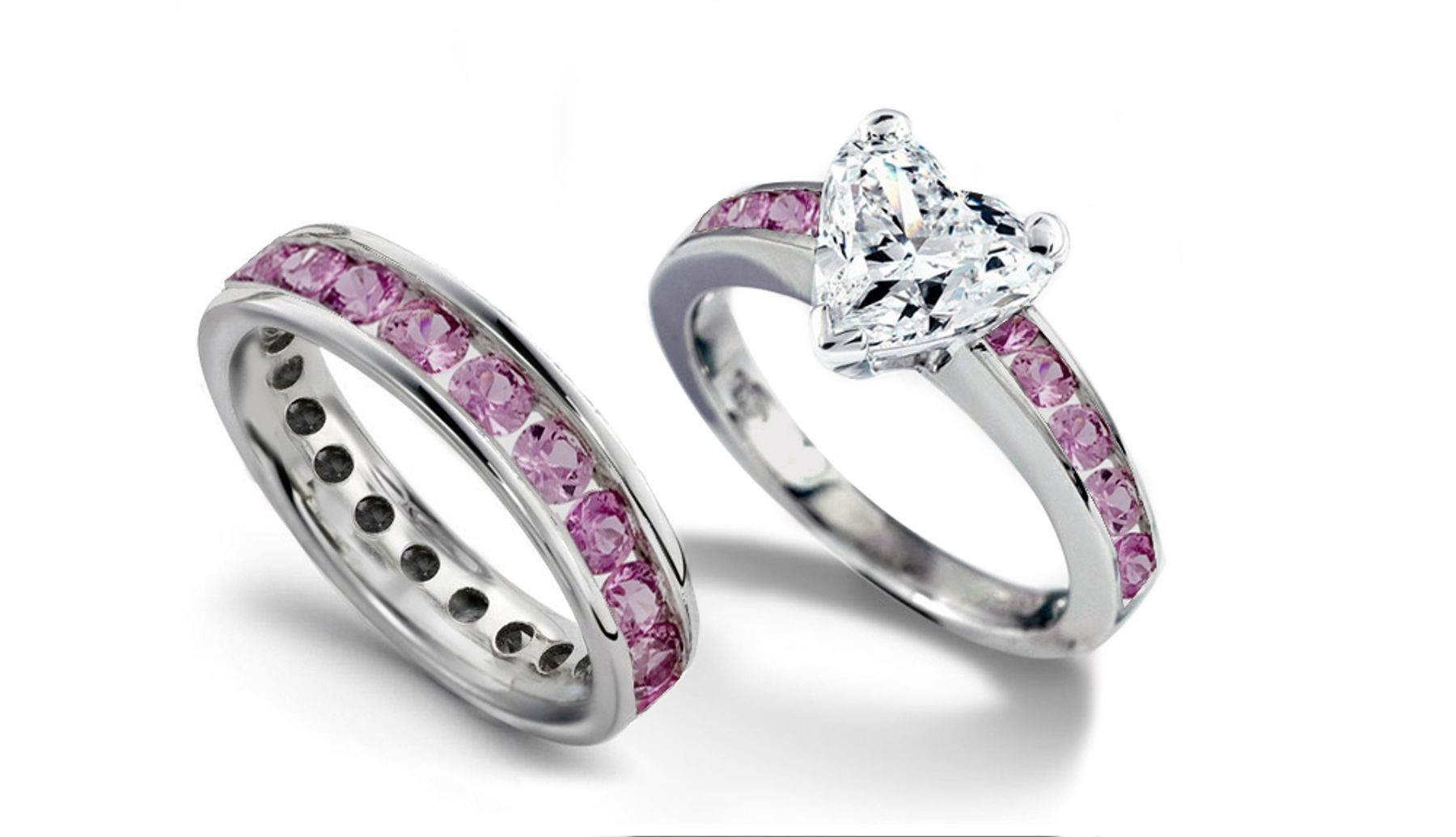 Windy Sky: Round Pink Sapphire Heart White Diamond Wedding & Engagement Ring in 14k White Gold