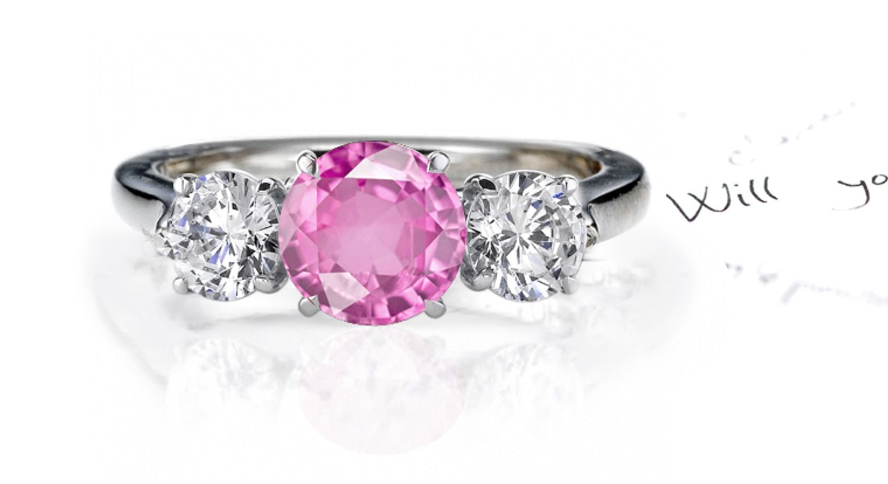 Beautiful Pink Sapphire & Fancy Diamond Engagement Ring Men's Matching Band Available On Request