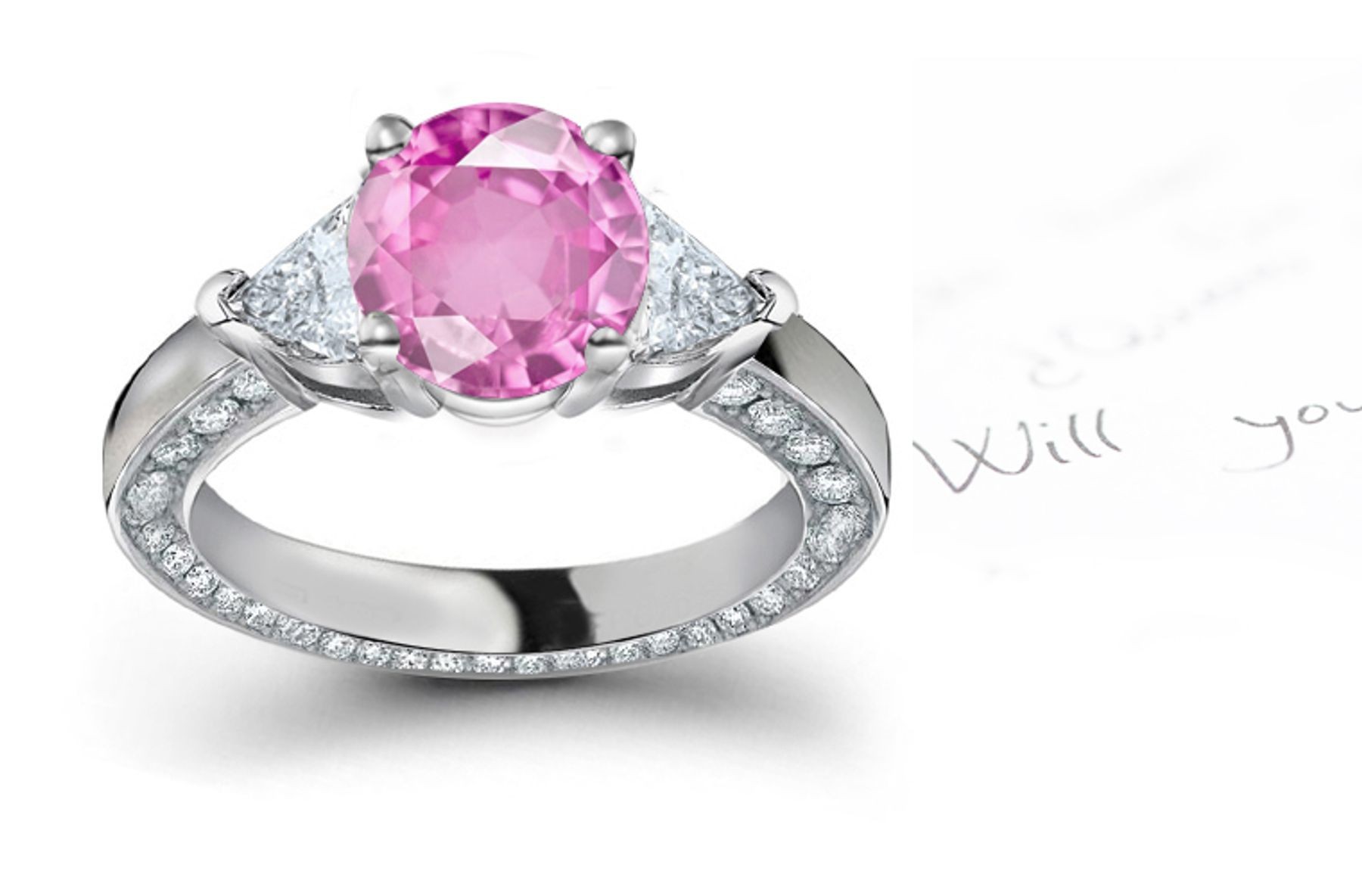 Flight of Ideas: 3 Stone Round Celestial Sapphire & Trillion White Pure White Diamond Ring