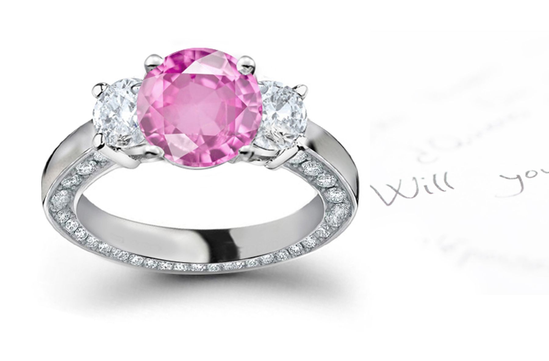 Flight of Hope: 3 Stone Round Celestial Sapphire & White Diamond Engagement Ring
