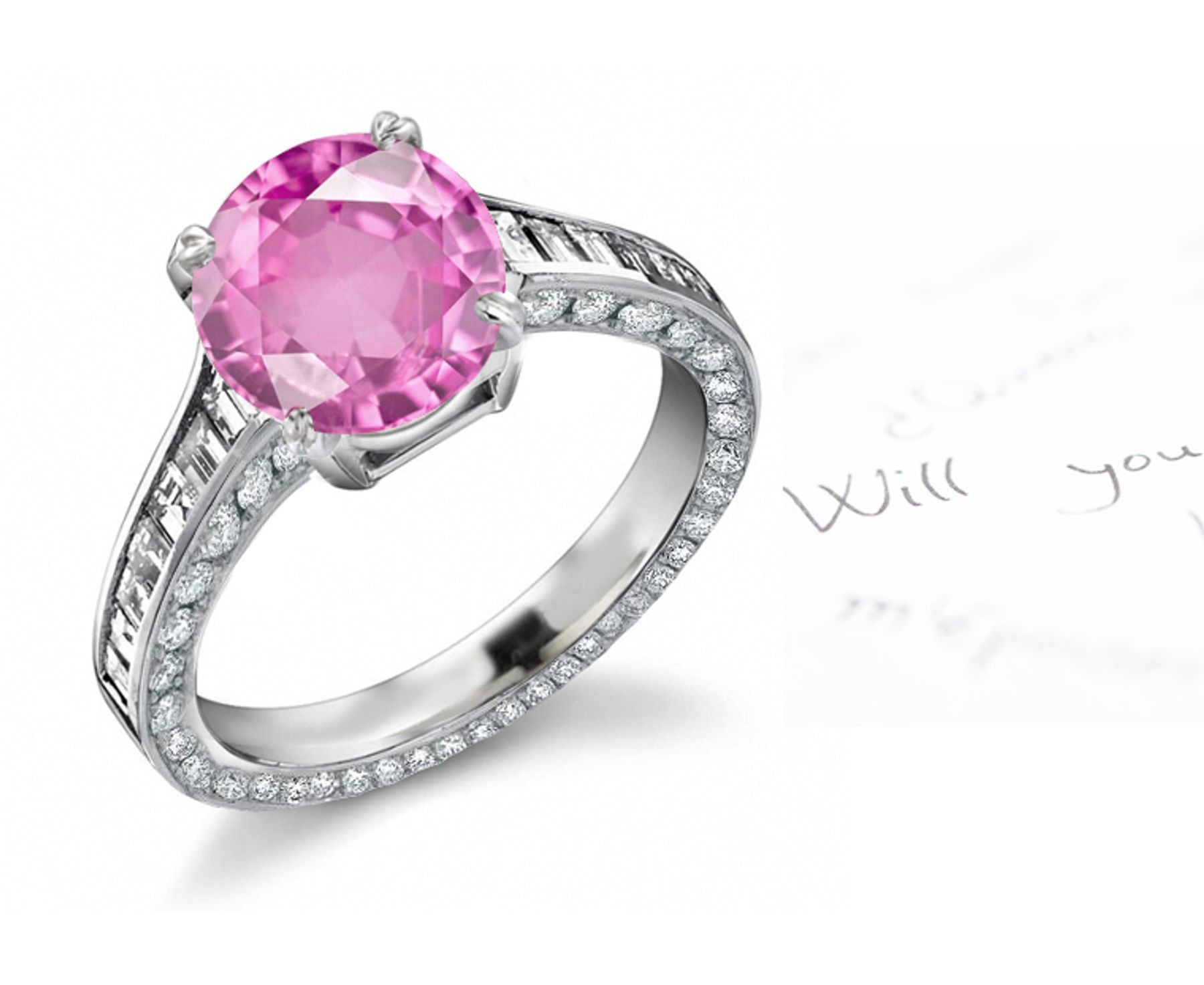 Journey of Life: Round Celestial Sapphire & Baguette White Diamond Engagement Ring