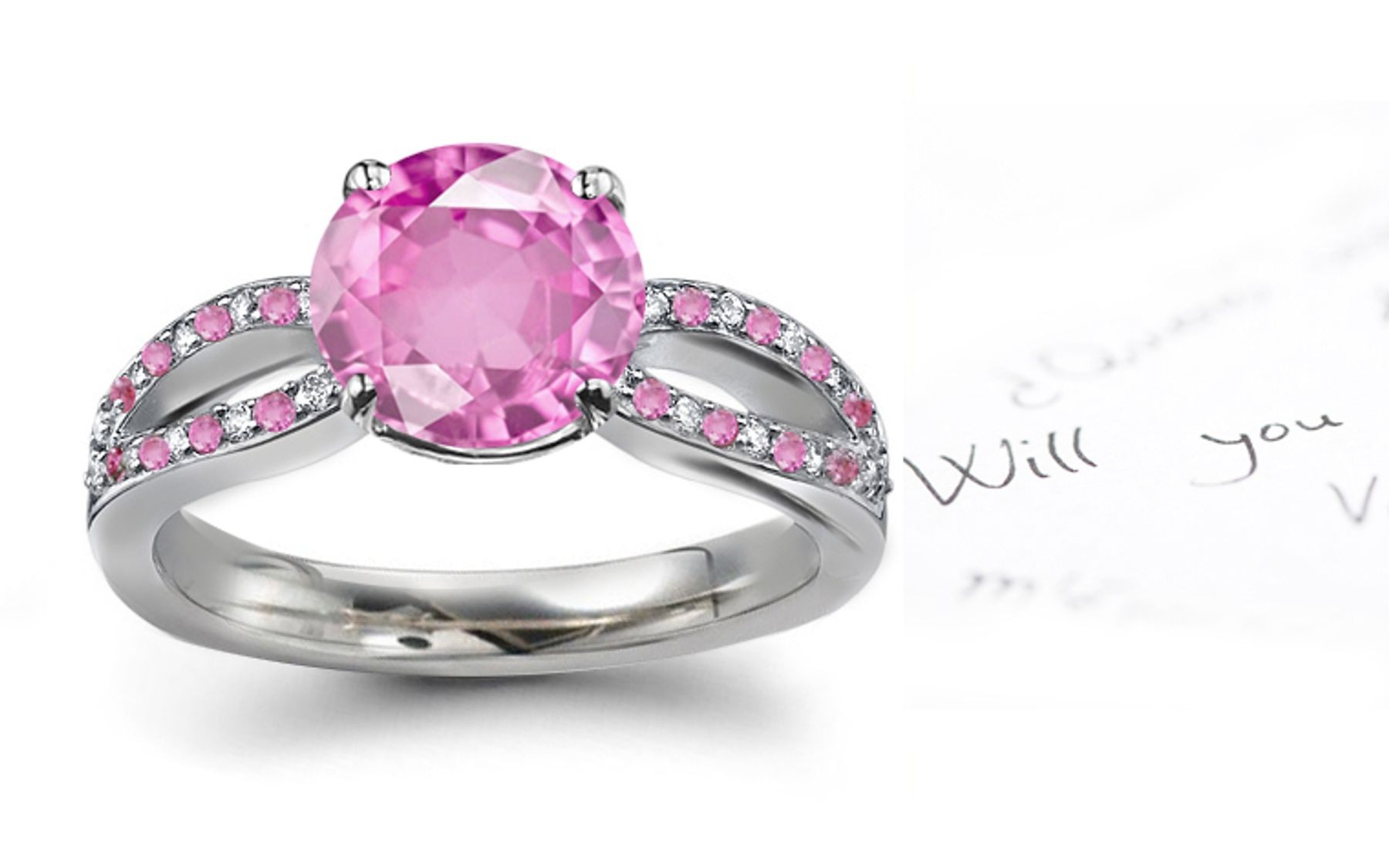Split Shank Design Pink Regal Sapphire & White Diamond Ring 