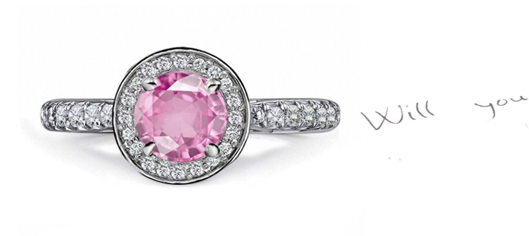 Art Deco Fine Pink Round Natural Sapphire & Pure White Diamond Bauble Artfully Sculpted Ring in 14k Gold