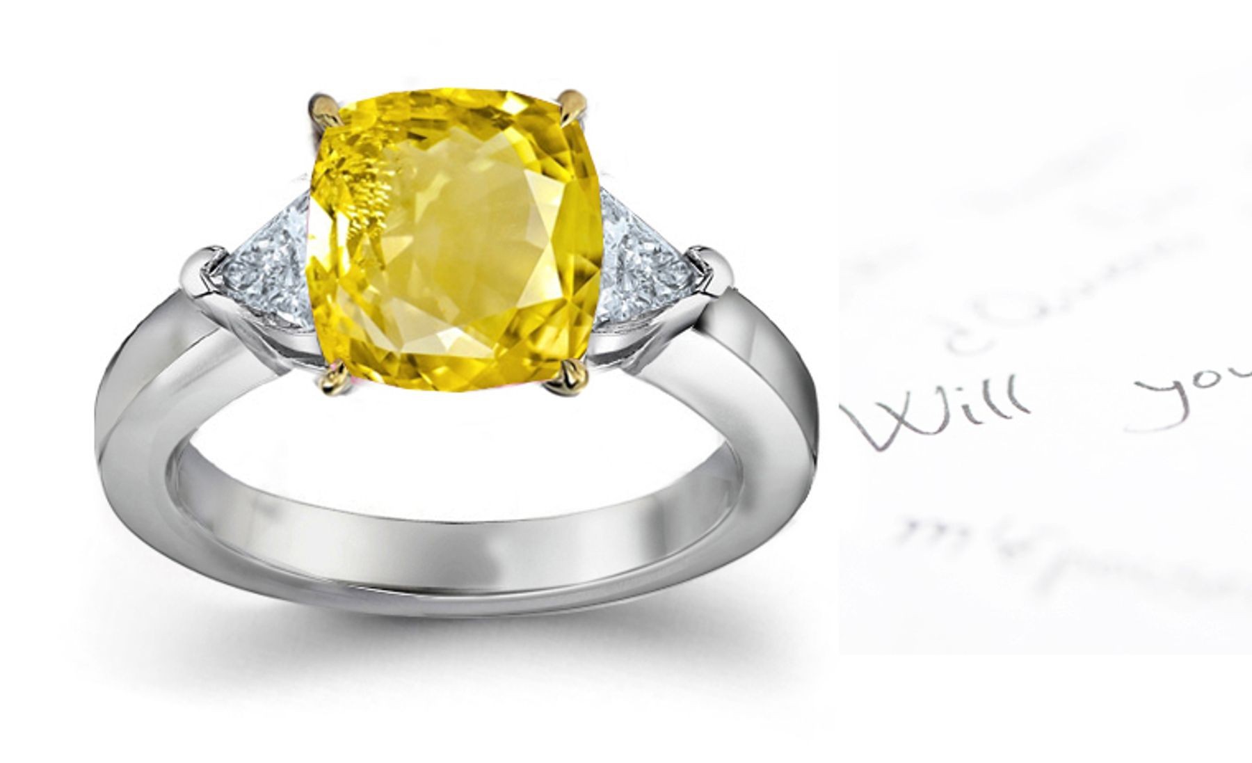 Yellow Sapphire Cushion & Diamond Designer Rings