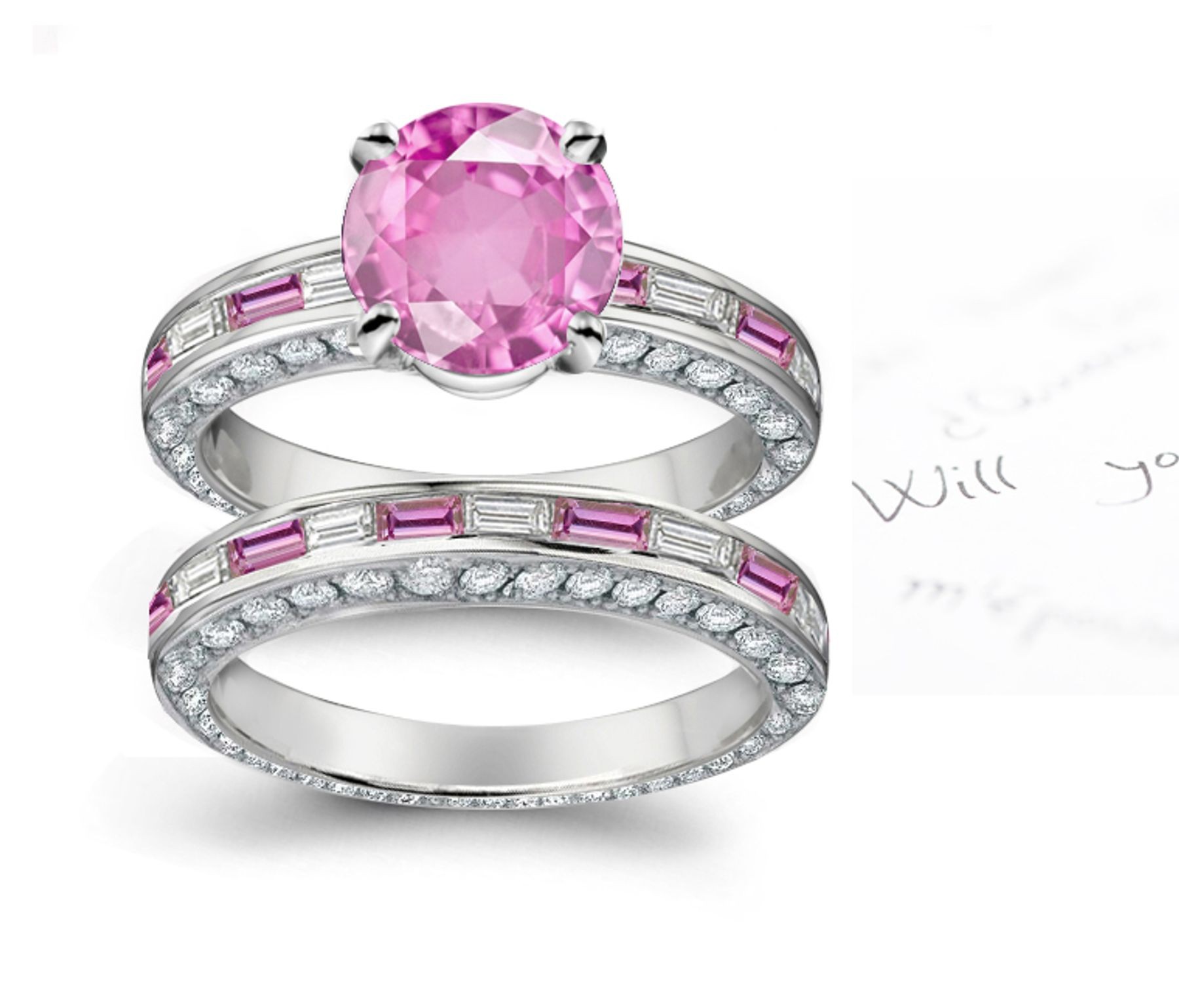 A timeless, design with a deep pink 1.0 carat Popular Sapphire & halo of well-cut White Diamonds sapphires