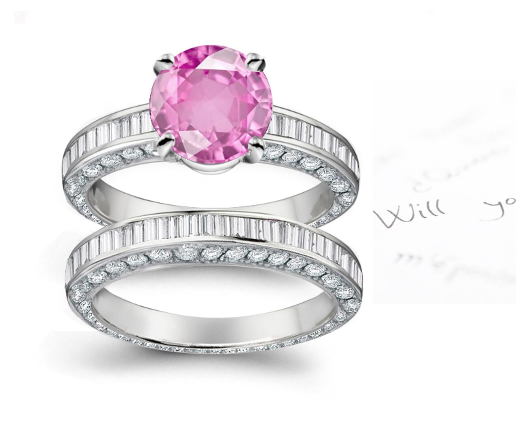 A timeless, design with a deep pink 1.0 carat Popular Sapphire & halo of well-cut White Diamonds Splendid Sapphires