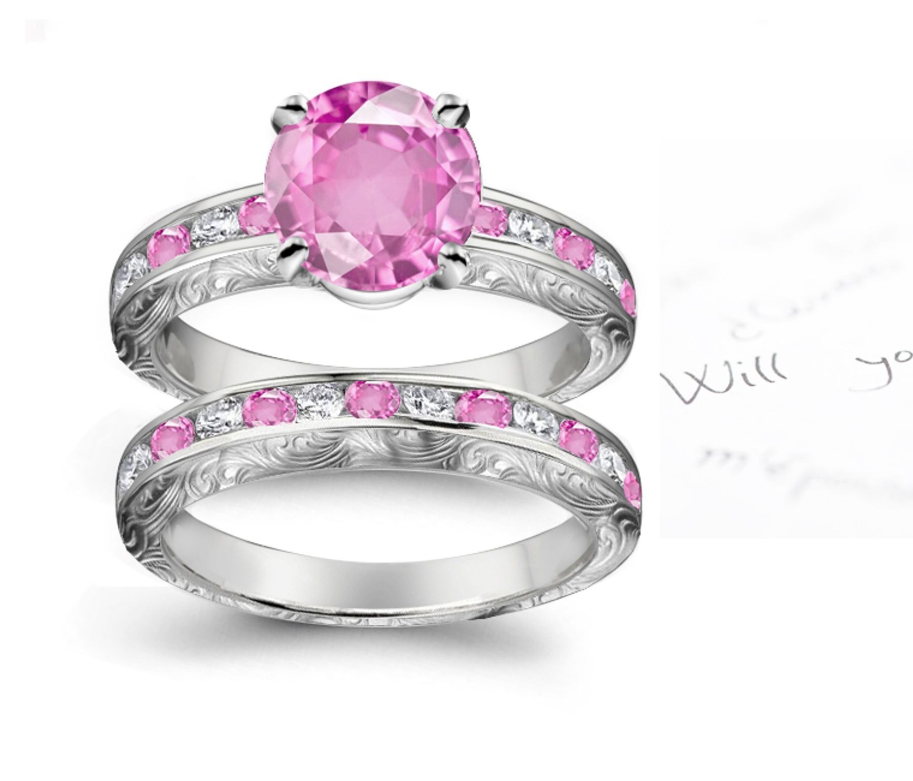 A timeless, design with a deep pink 1.0 carat Splendid Sapphire & halo of well-cut White Diamonds Splendid Sapphires in Ring