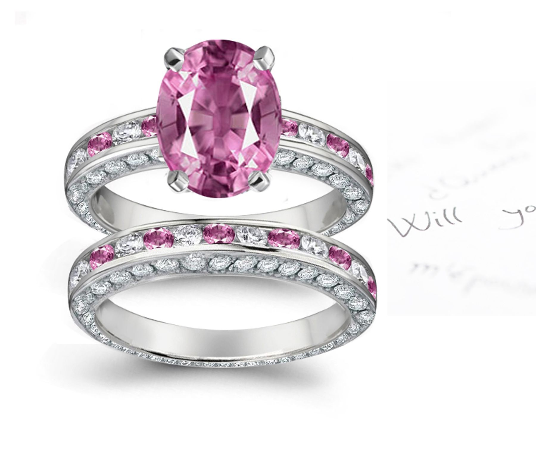 A timeless, design with a deep pink 1.0 carat Splendid Sapphire & halo of well-cut White Diamonds sapphires