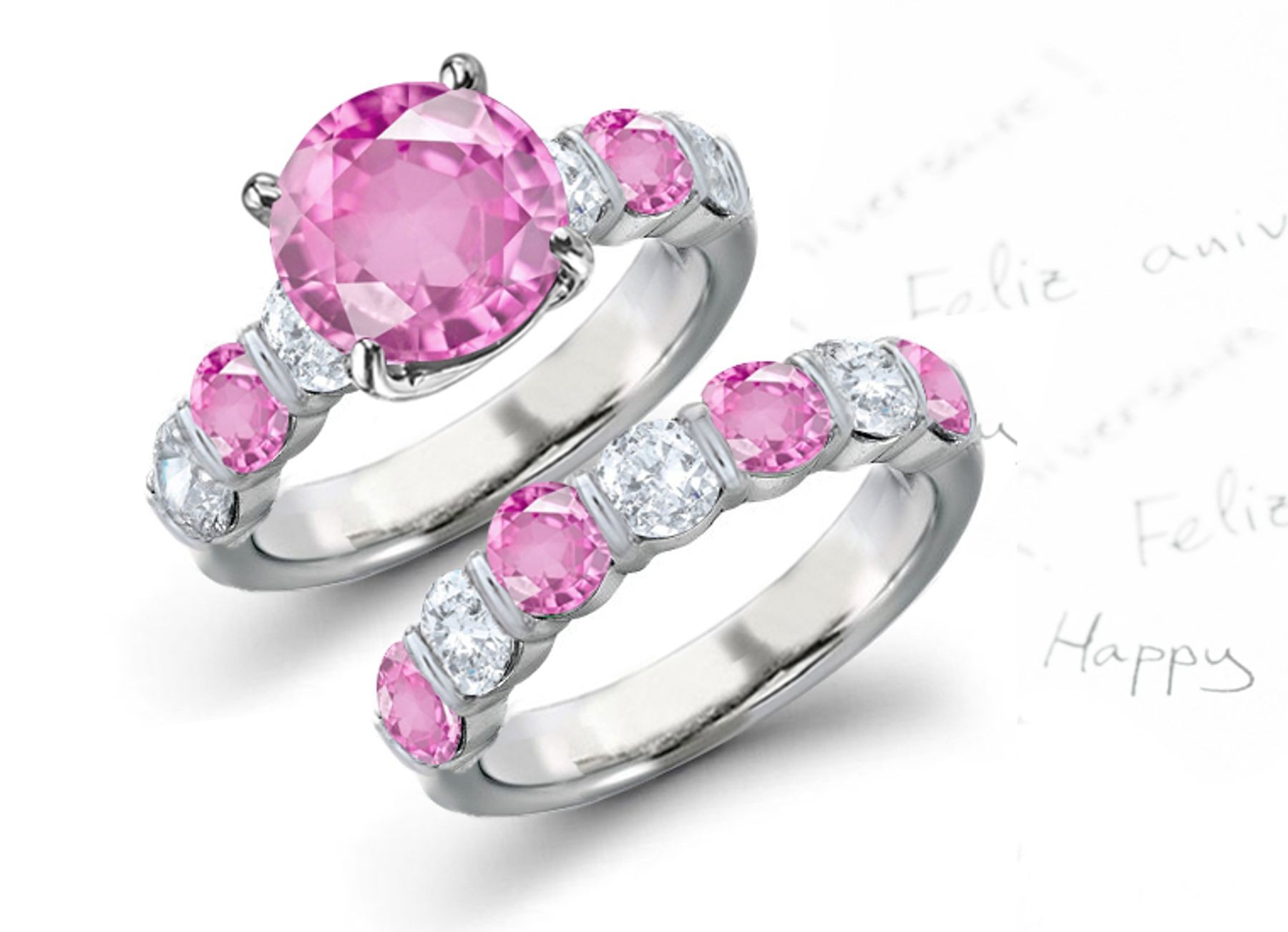 5 Stone Pink Sapphire Diamond Ring Collection for Engeament & Wedding